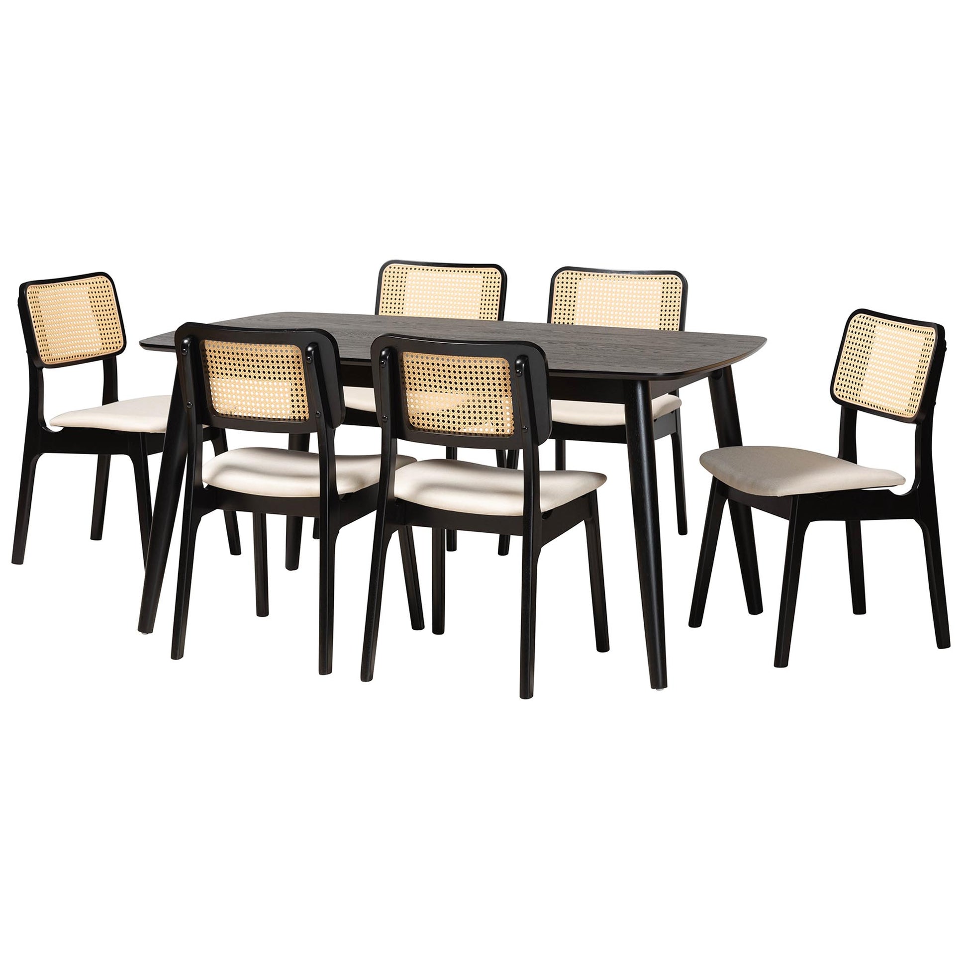 Baxton Studio Dannon Mid-Century Modern Cream Fabric and Black Finished Wood 7-Piece Dining Set | Dining Sets | Modishstore - 2