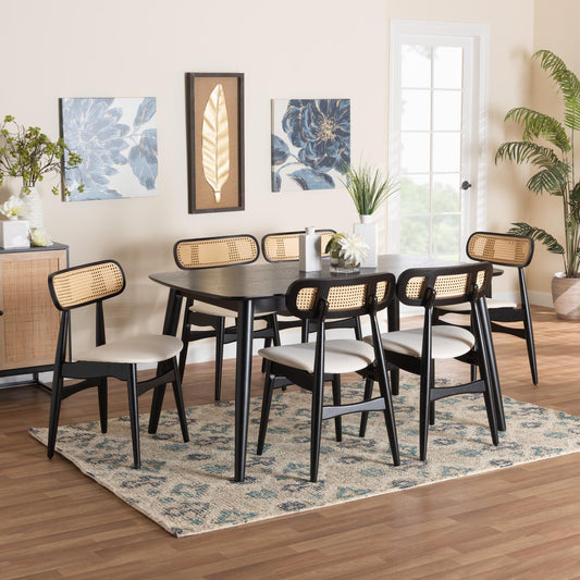 Baxton Studio Tarana Mid-Century Modern Cream Fabric and Black Finished Wood 7-Piece Dining Set | Dining Sets | Modishstore