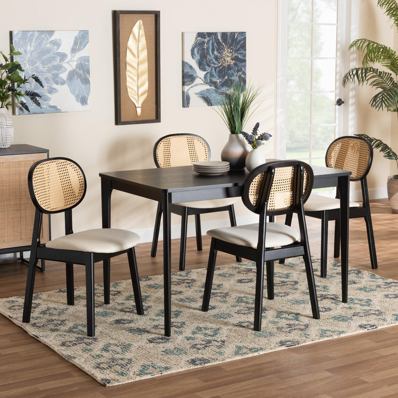 Baxton Studio Darrion Mid-Century Modern Cream Fabric and Black Finished Wood 5-Piece Dining Set | Dining Sets | Modishstore