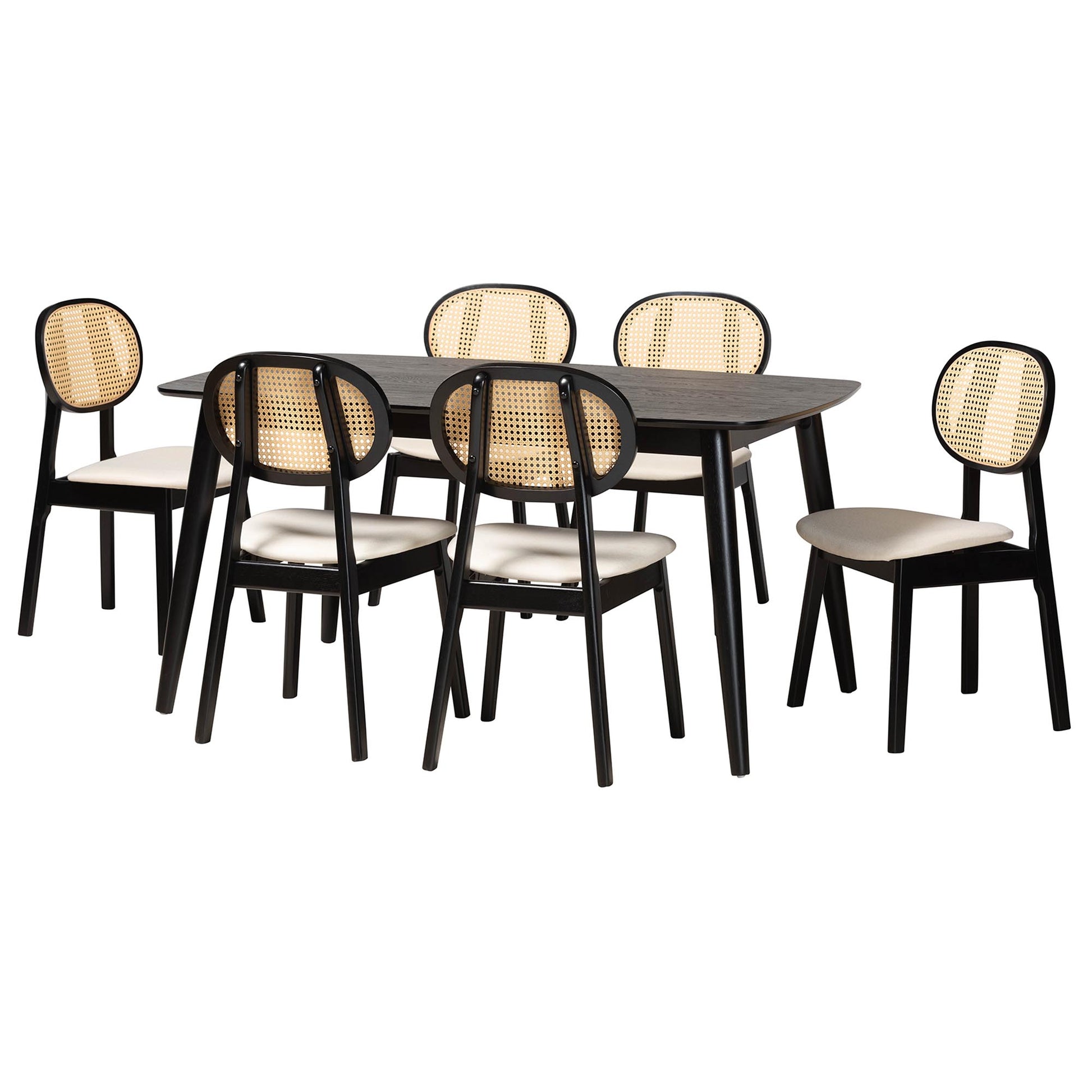 Baxton Studio Darrion Mid-Century Modern Cream Fabric and Black Finished Wood 7-Piece Dining Set | Dining Sets | Modishstore - 4