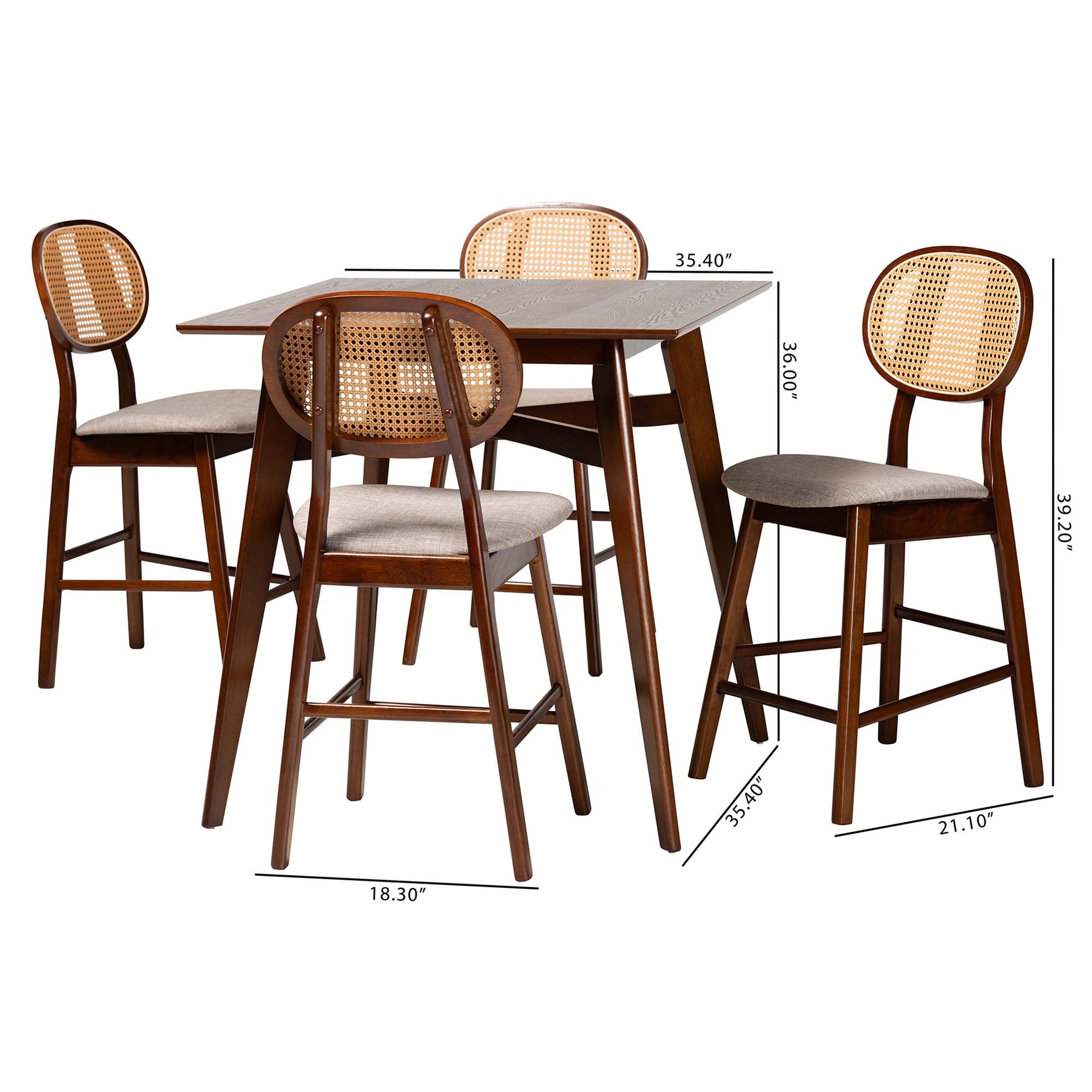 Baxton Studio Darrion Mid-Century Modern Grey Fabric and Walnut Brown Finished Wood 5-Piece Pub Set | Bar Stools & Table | Modishstore - 10