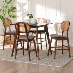 Baxton Studio Darrion Mid-Century Modern Grey Fabric and Walnut Brown Finished Wood 5-Piece Pub Set