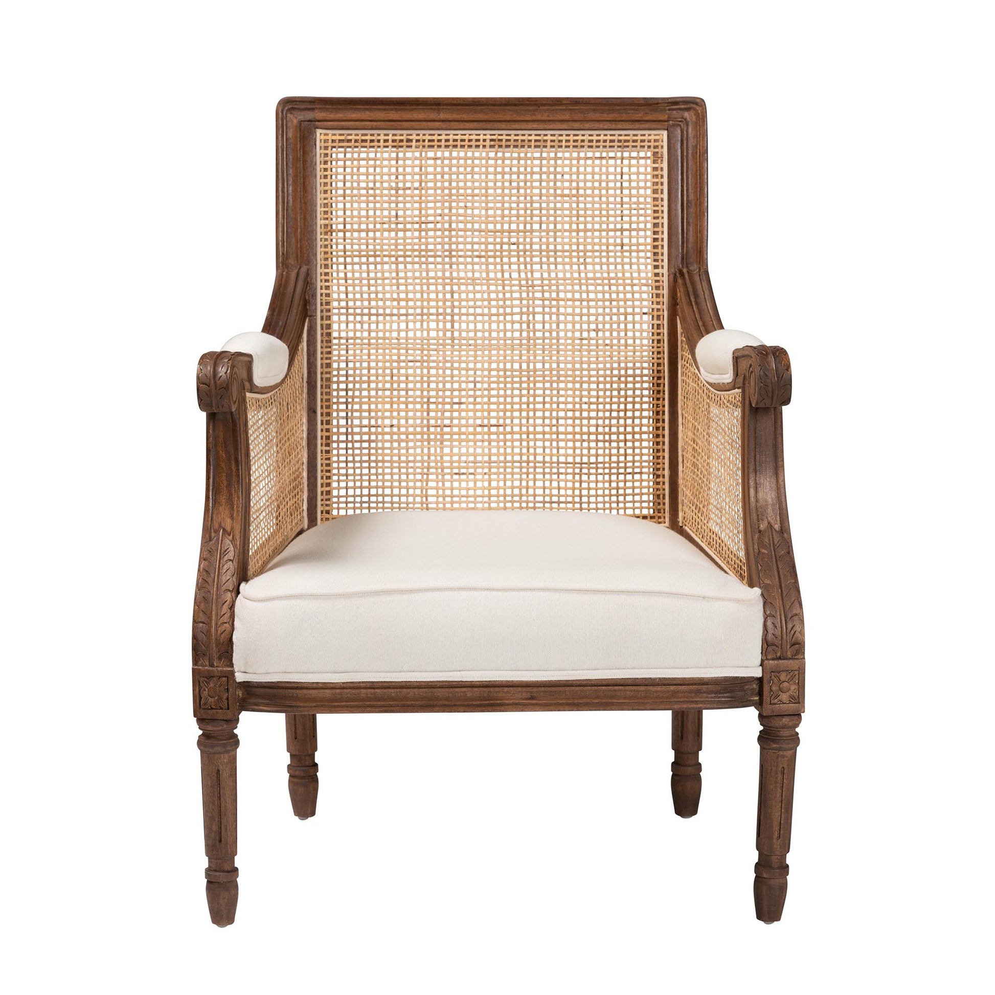 Baxton Studio bali & pari Desmond Traditional French Beige Fabric and Walnut Brown Finished Wood Accent Chair | Accent Chairs | Modishstore - 5