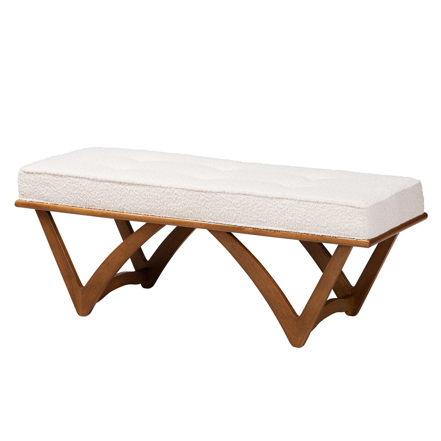 Baxton Studio Chenoa Japandi Cream Boucle Fabric and Walnut Brown Finished Wood Bench | Benches | Modishstore - 2