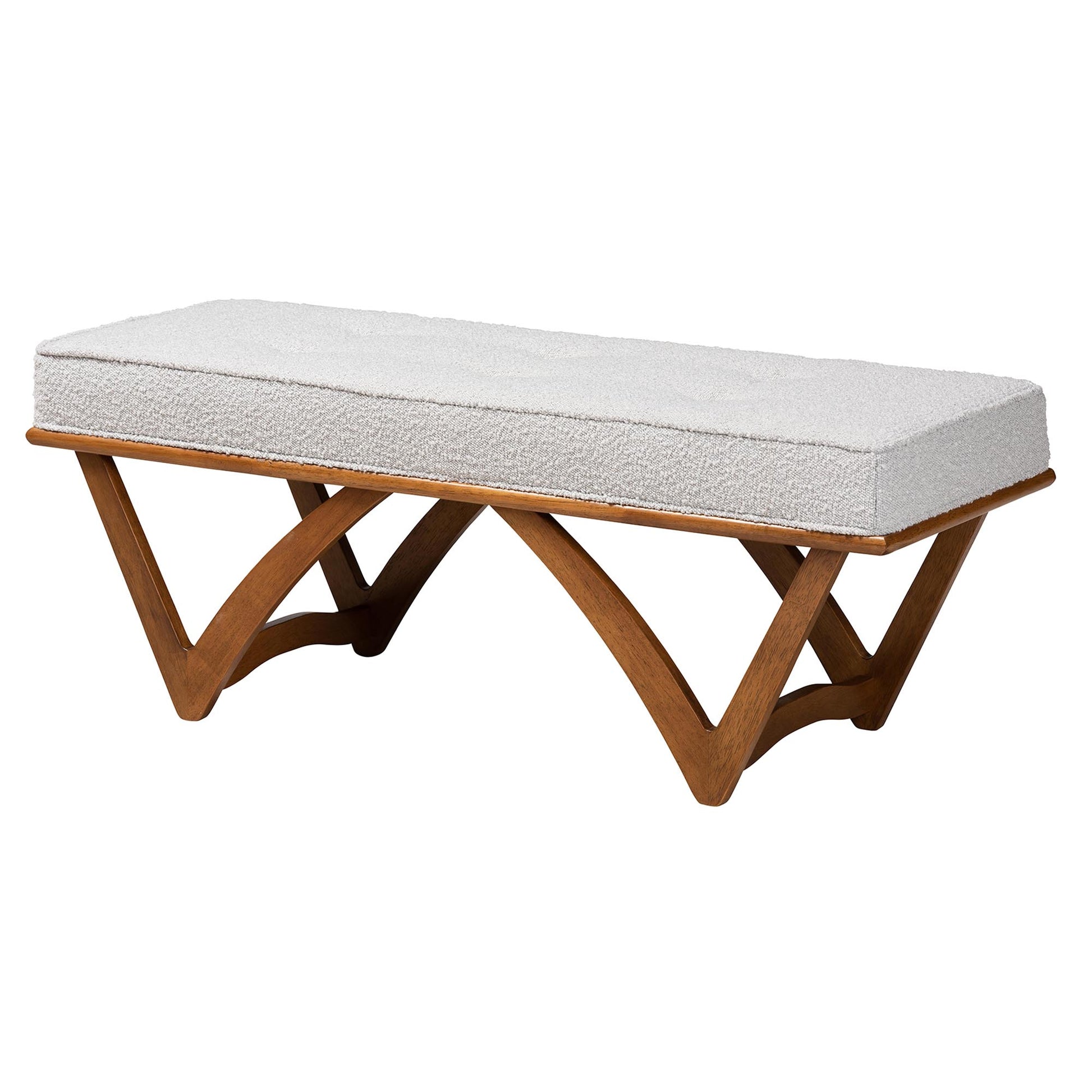 Baxton Studio Chenoa Japandi Light Grey Boucle Fabric and Walnut Brown Finished Wood Bench | Benches | Modishstore - 2