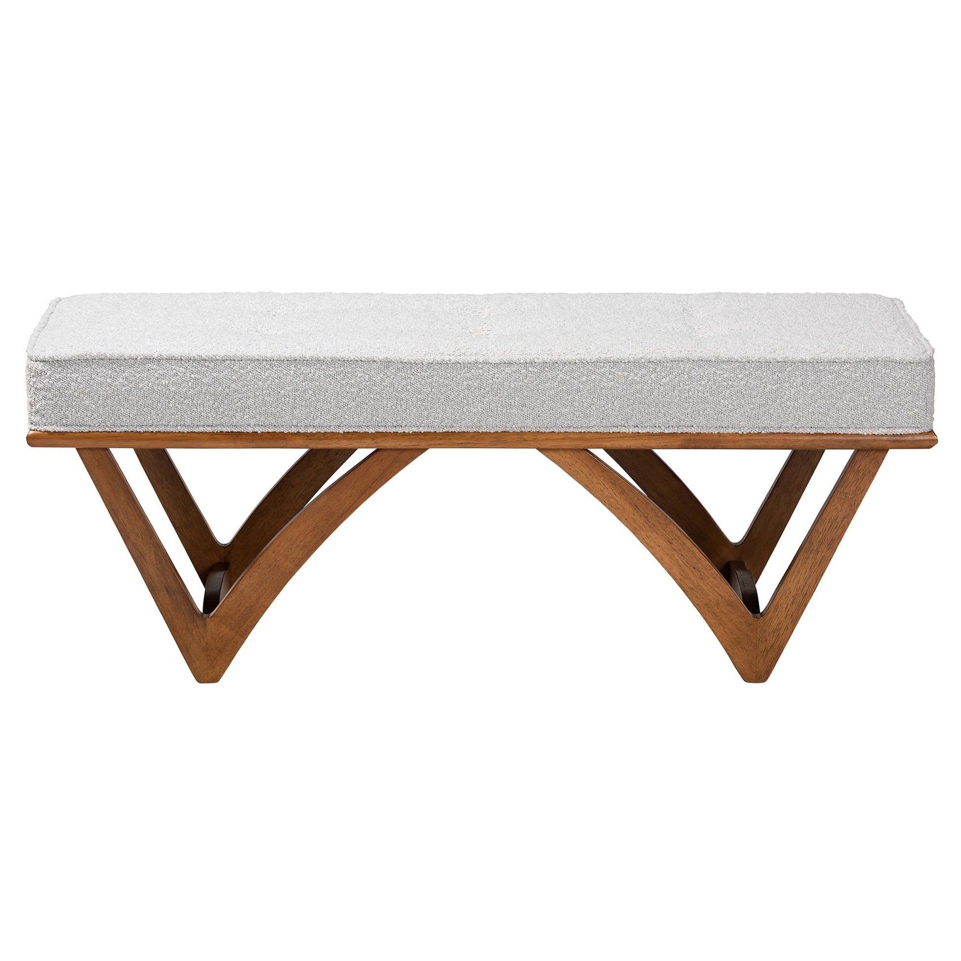 Baxton Studio Chenoa Japandi Light Grey Boucle Fabric and Walnut Brown Finished Wood Bench | Benches | Modishstore - 3