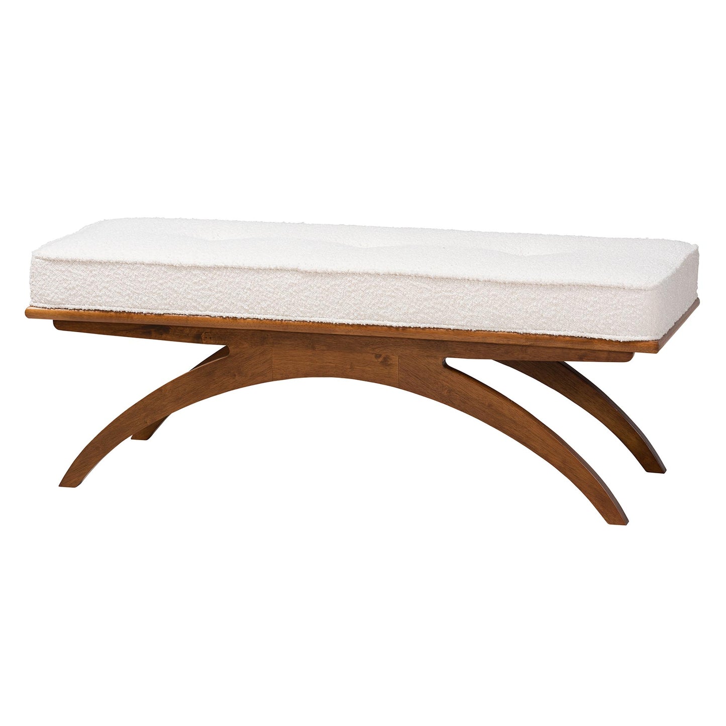 Baxton Studio Orella Japandi Cream Boucle Fabric and Walnut Brown Finished Wood Bench | Benches | Modishstore - 2