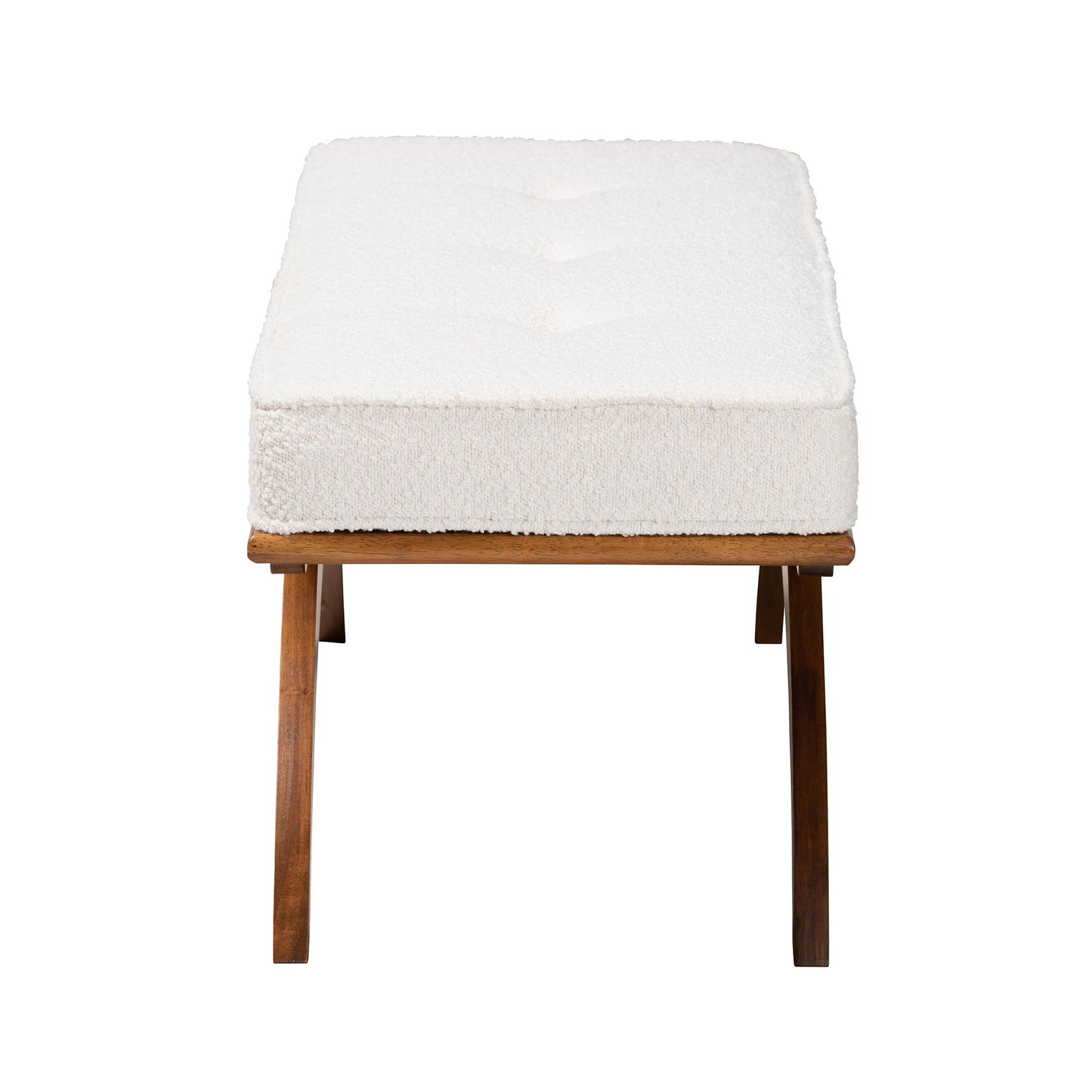 Baxton Studio Orella Japandi Cream Boucle Fabric and Walnut Brown Finished Wood Bench | Benches | Modishstore - 4