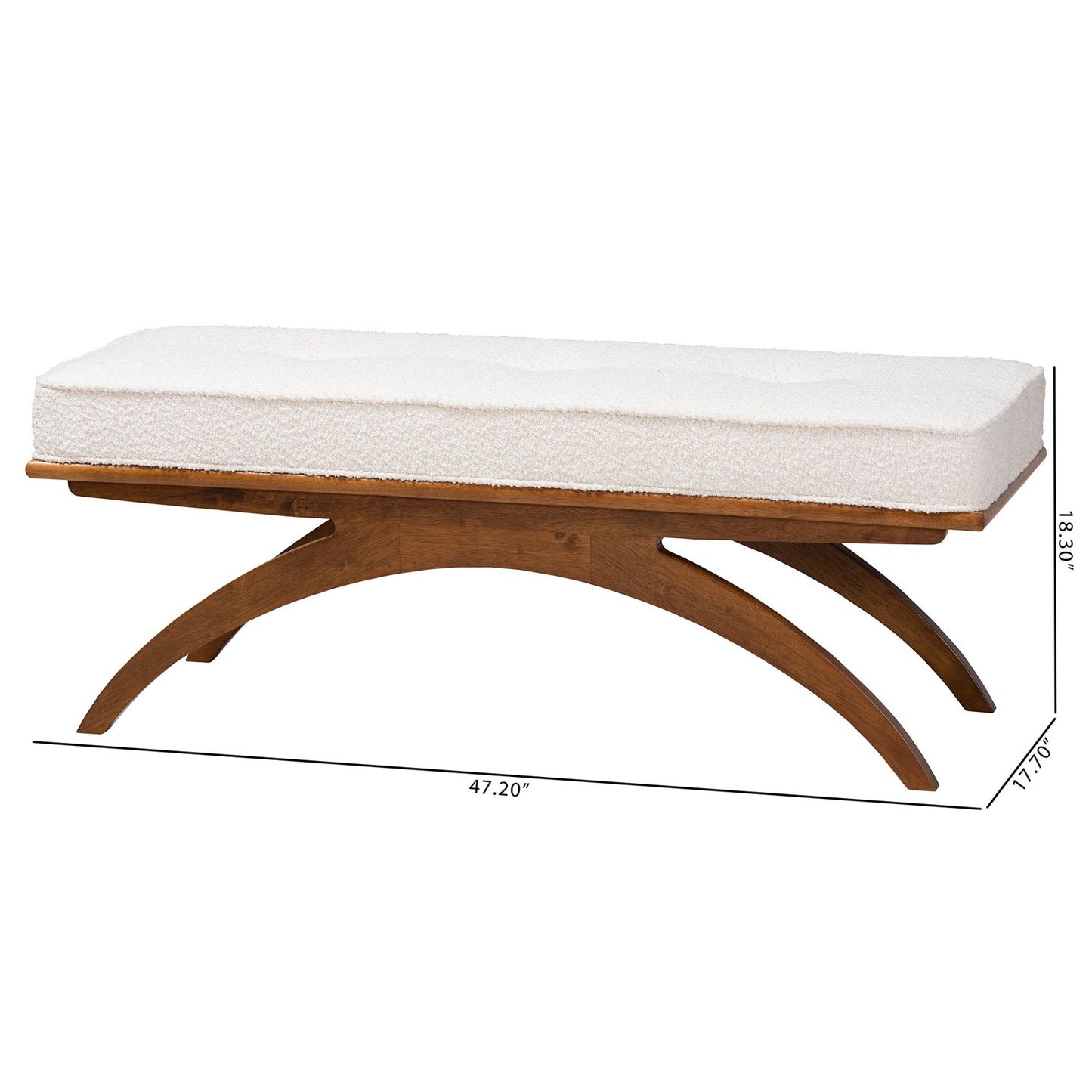 Baxton Studio Orella Japandi Cream Boucle Fabric and Walnut Brown Finished Wood Bench | Benches | Modishstore - 8