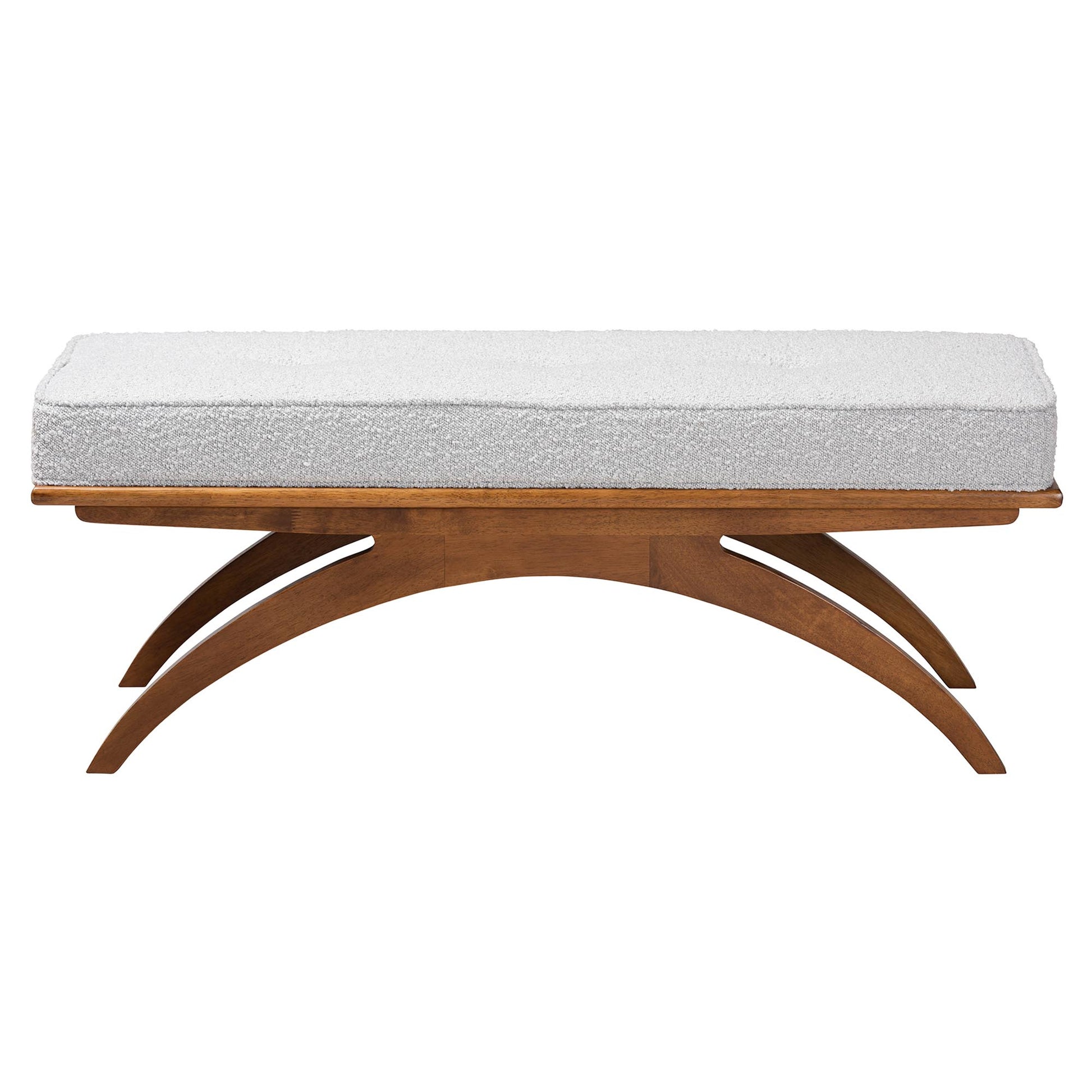 Baxton Studio Orella Japandi Light Grey Boucle Fabric and Walnut Brown Finished Wood Bench | Benches | Modishstore - 3