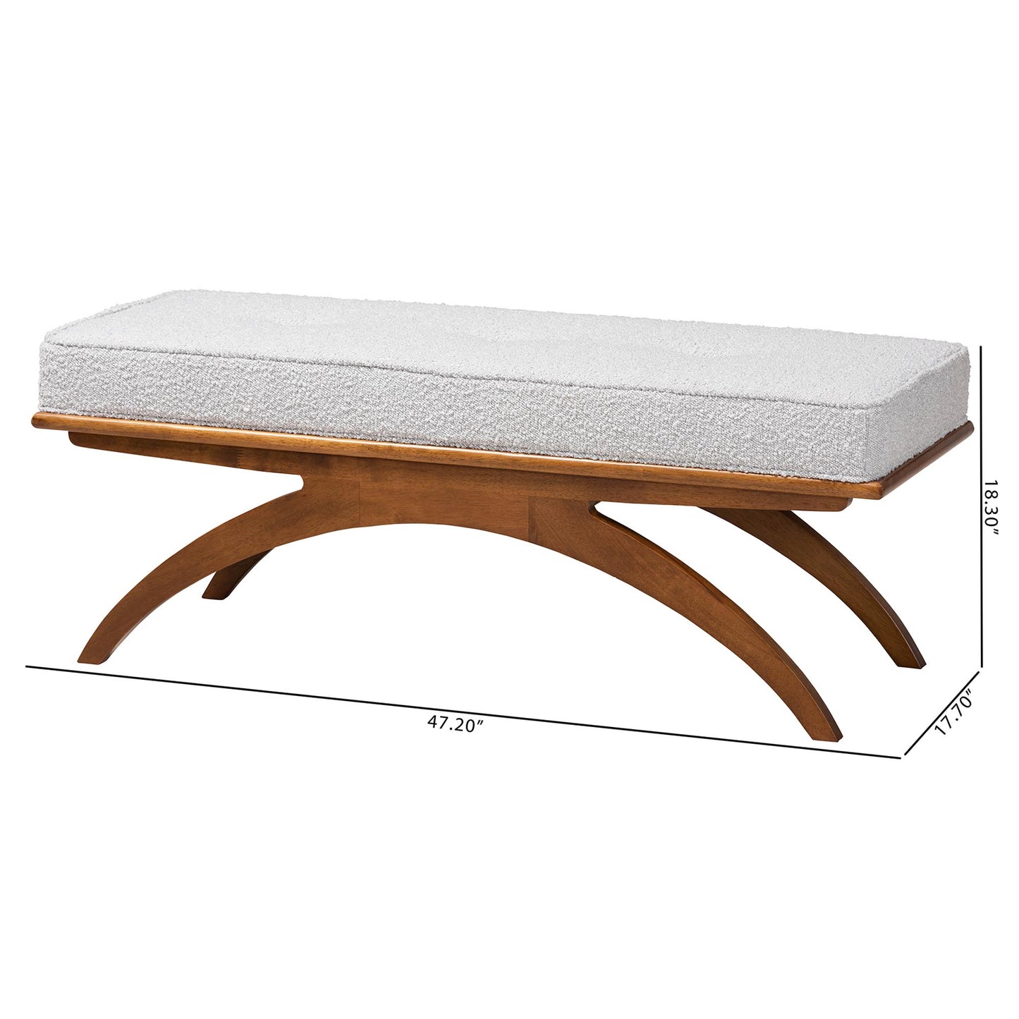 Baxton Studio Orella Japandi Light Grey Boucle Fabric and Walnut Brown Finished Wood Bench | Benches | Modishstore - 8