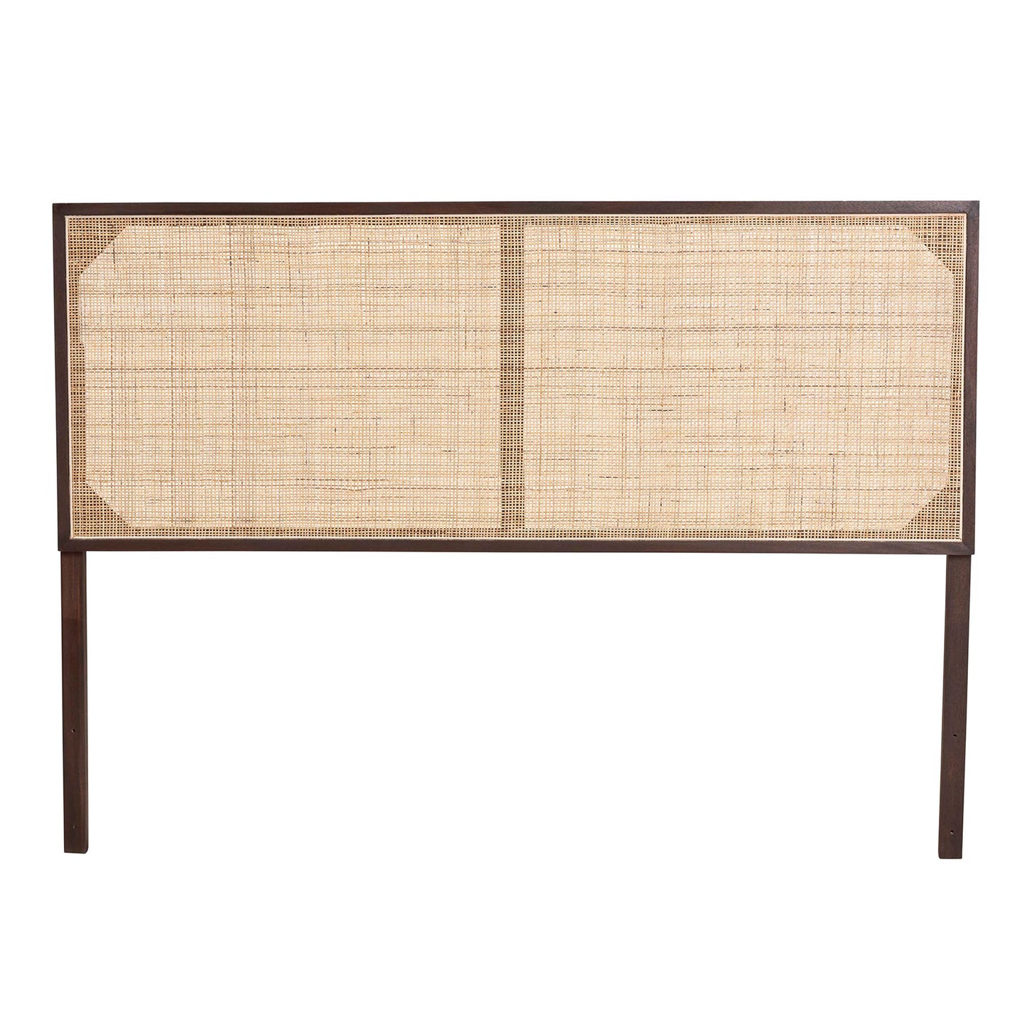 Baxton Studio bali & pari Aurelia Modern Bohemian Dark Brown Finished Bayur Wood and Natural Rattan Queen Size Headboard | Headboards | Modishstore - 4