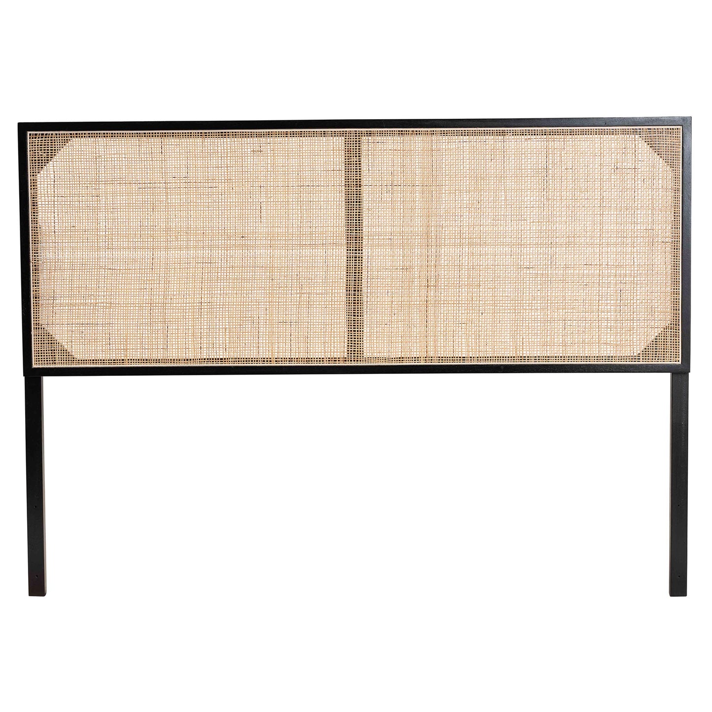 Baxton Studio bali & pari Aurelia Modern Bohemian Black Finished Bayur Wood and Natural Rattan Queen Size Headboard | Headboards | Modishstore - 3