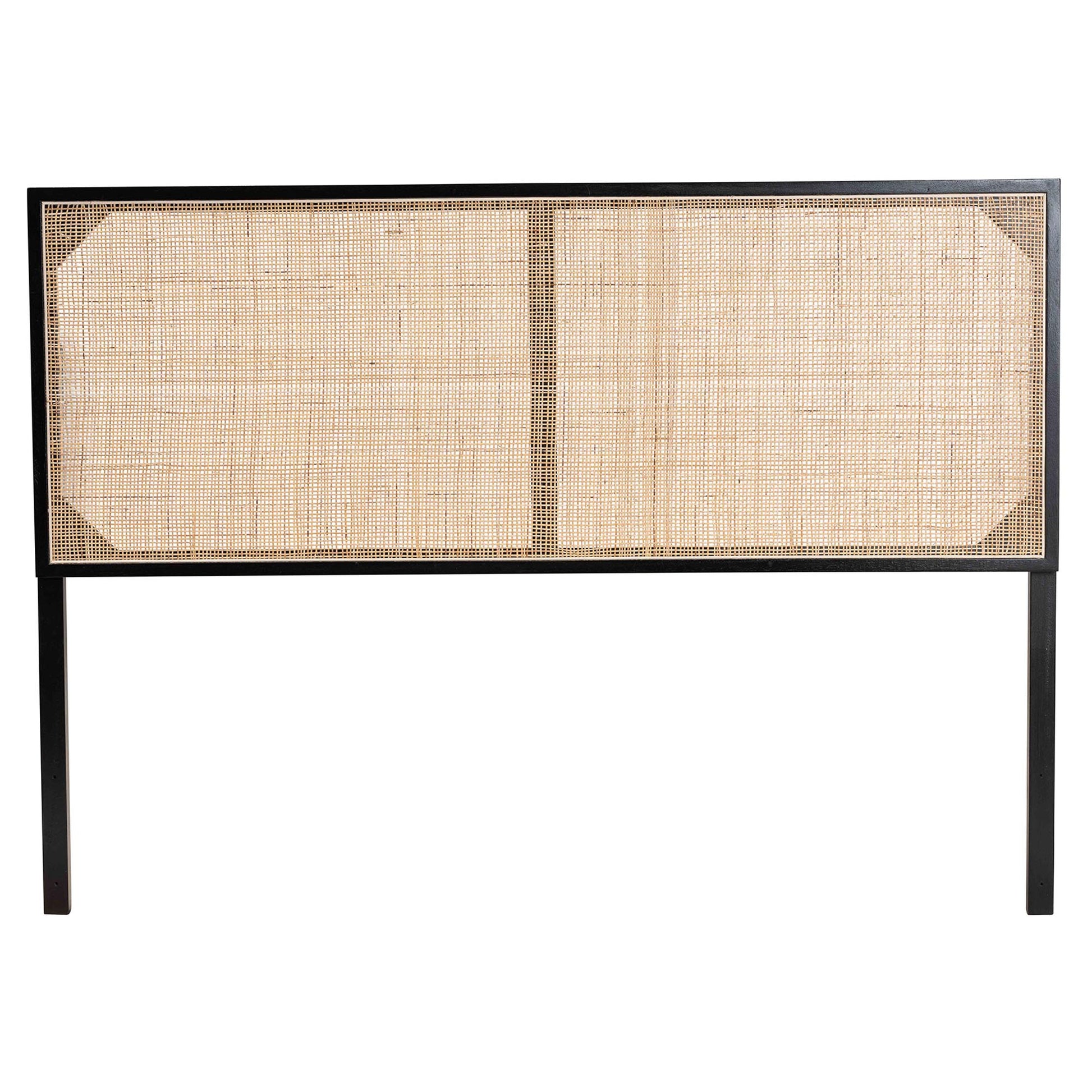 Baxton Studio bali & pari Aurelia Modern Bohemian Black Finished Bayur Wood and Natural Rattan Queen Size Headboard | Headboards | Modishstore - 3