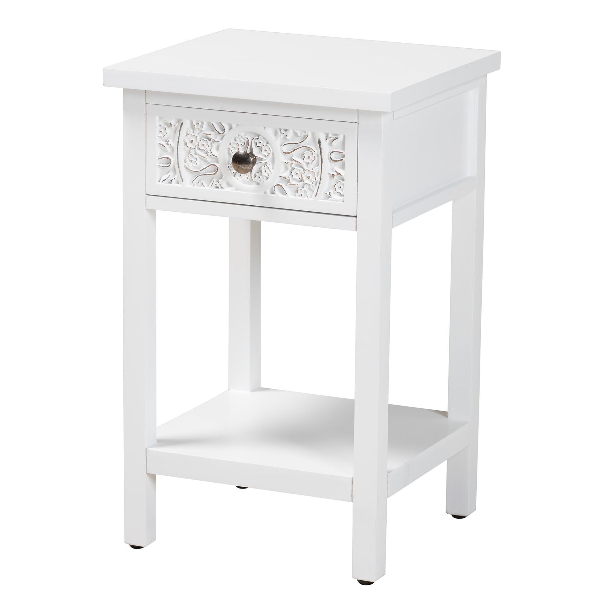 Baxton Studio Yelena Classic and Traditional White Finished Wood 1-Drawer End Table | End Tables | Modishstore - 2