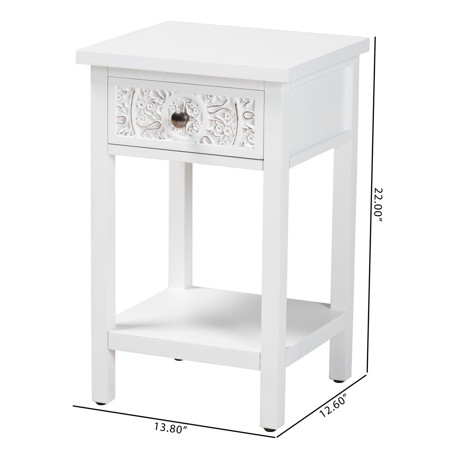 Baxton Studio Yelena Classic and Traditional White Finished Wood 1-Drawer End Table | End Tables | Modishstore - 10