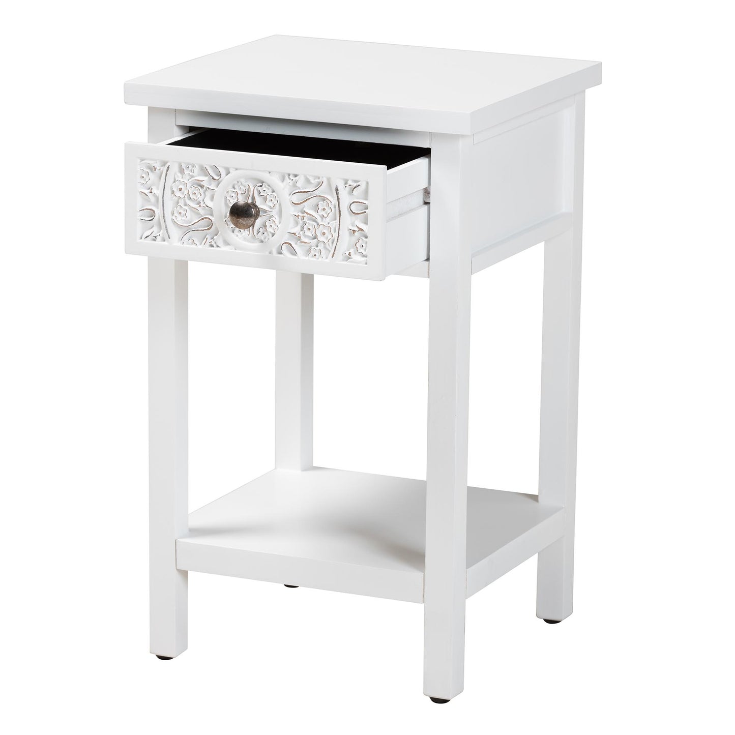 Baxton Studio Yelena Classic and Traditional White Finished Wood 1-Drawer End Table | End Tables | Modishstore - 3