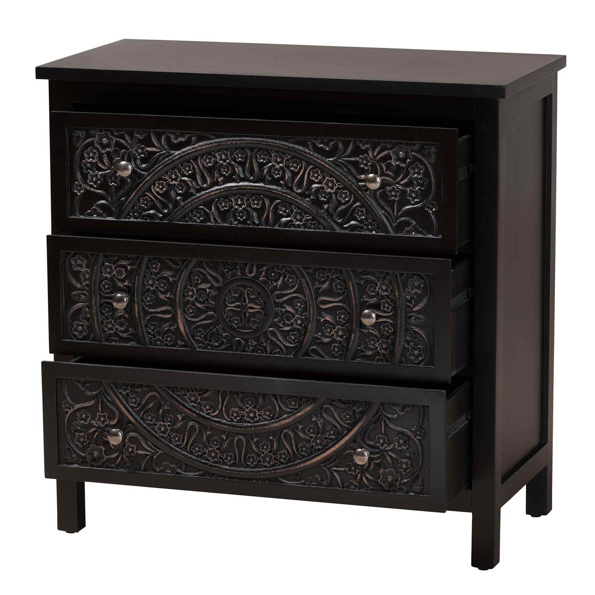 Baxton Studio Yelena Classic and Traditional Black Finished Wood 3-Drawer Storage Cabinet | Cabinets | Modishstore - 3