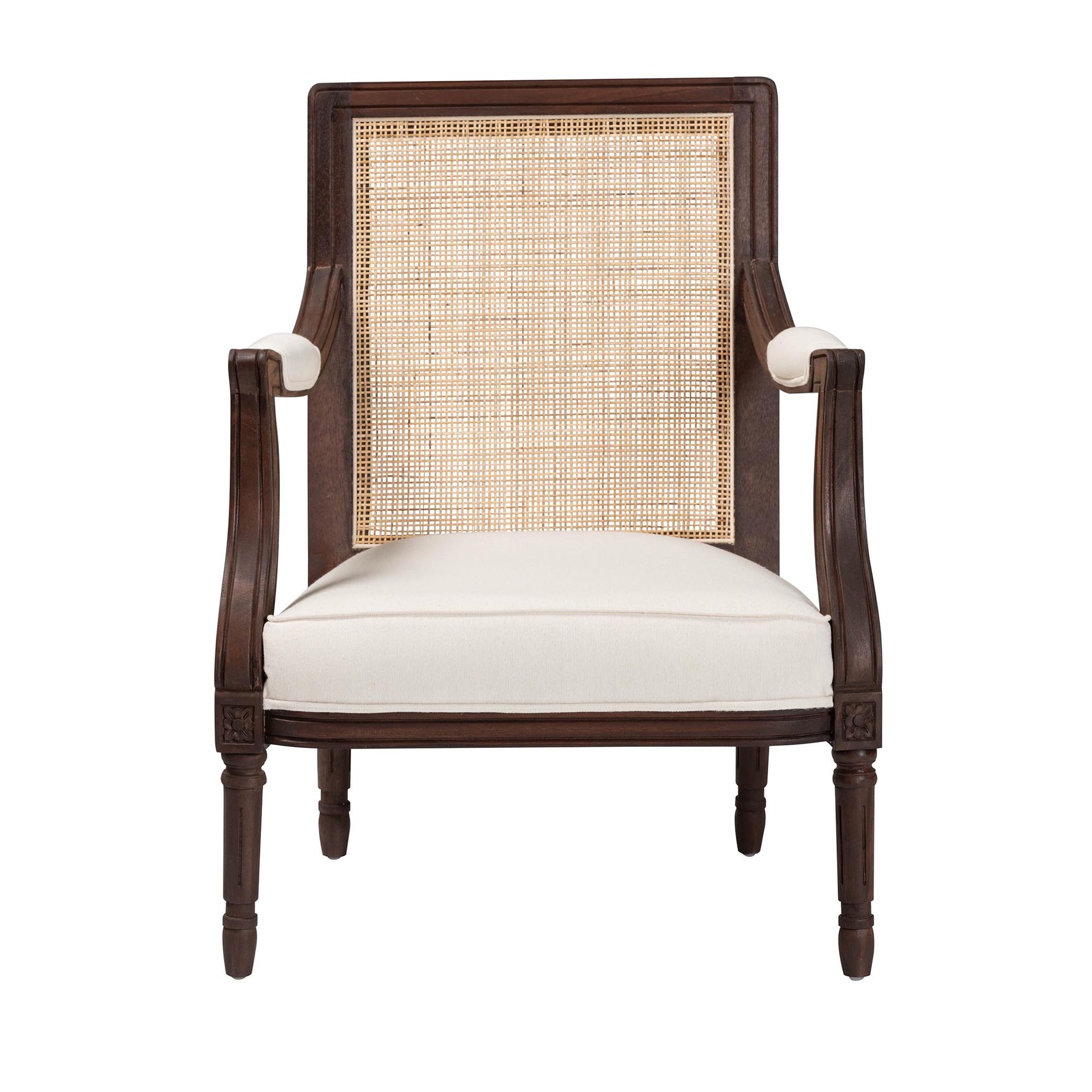 Baxton Studio bali & pari Garridan Traditional French Beige Fabric and Dark Brown Finished Wood Accent Chair | Accent Chairs | Modishstore - 3