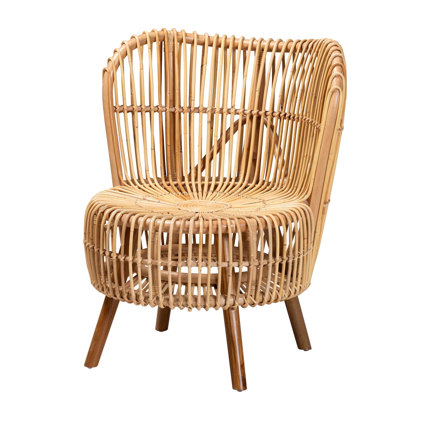 Baxton Studio bali & pari Nagoya Modern Bohemian Natural Rattan Wide Seat Lounge Chair | Accent Chairs | Modishstore - 4