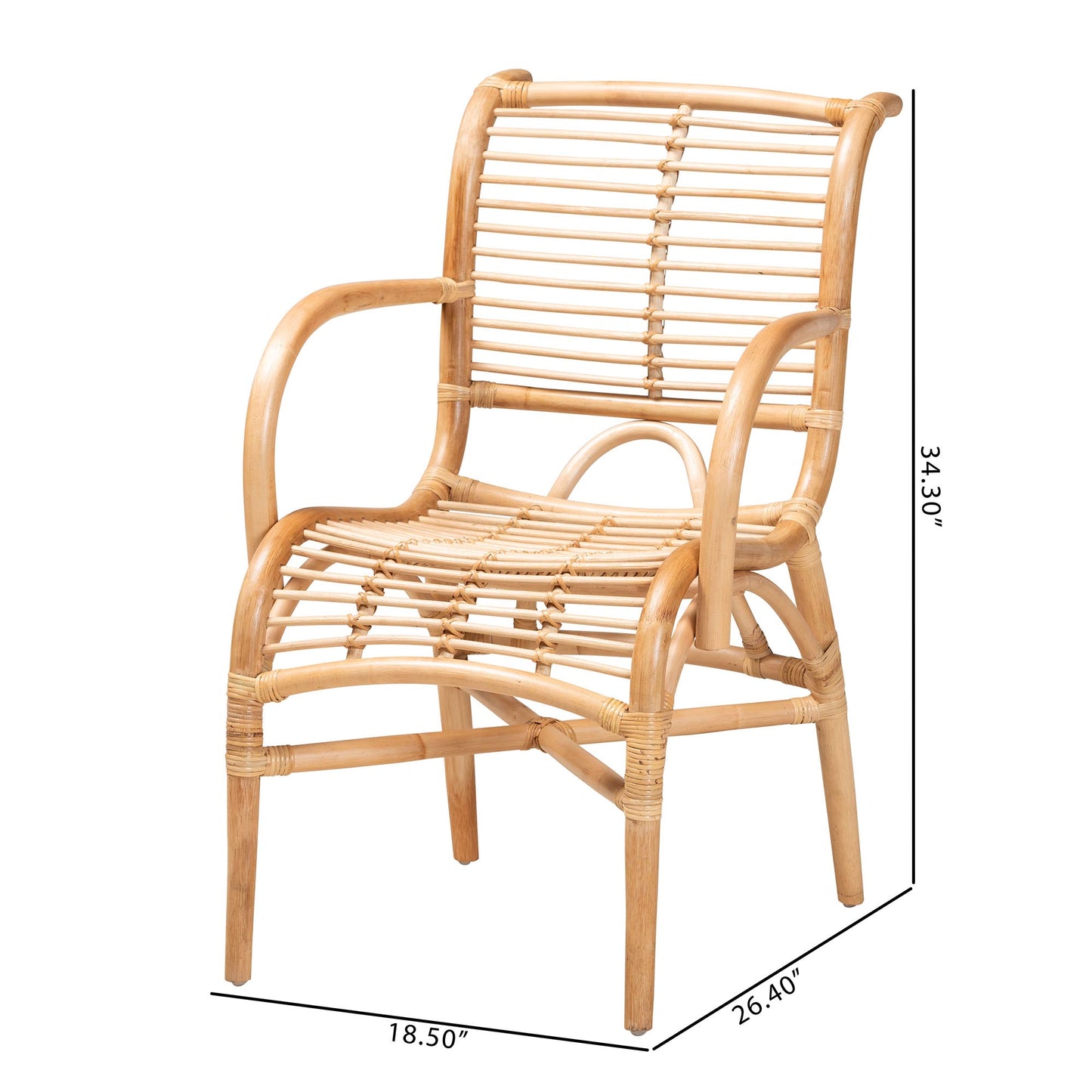 Baxton Studio bali & pari Seminyak Modern Bohemian Natural Rattan Lounge Chair | Accent Chairs | Modishstore - 3