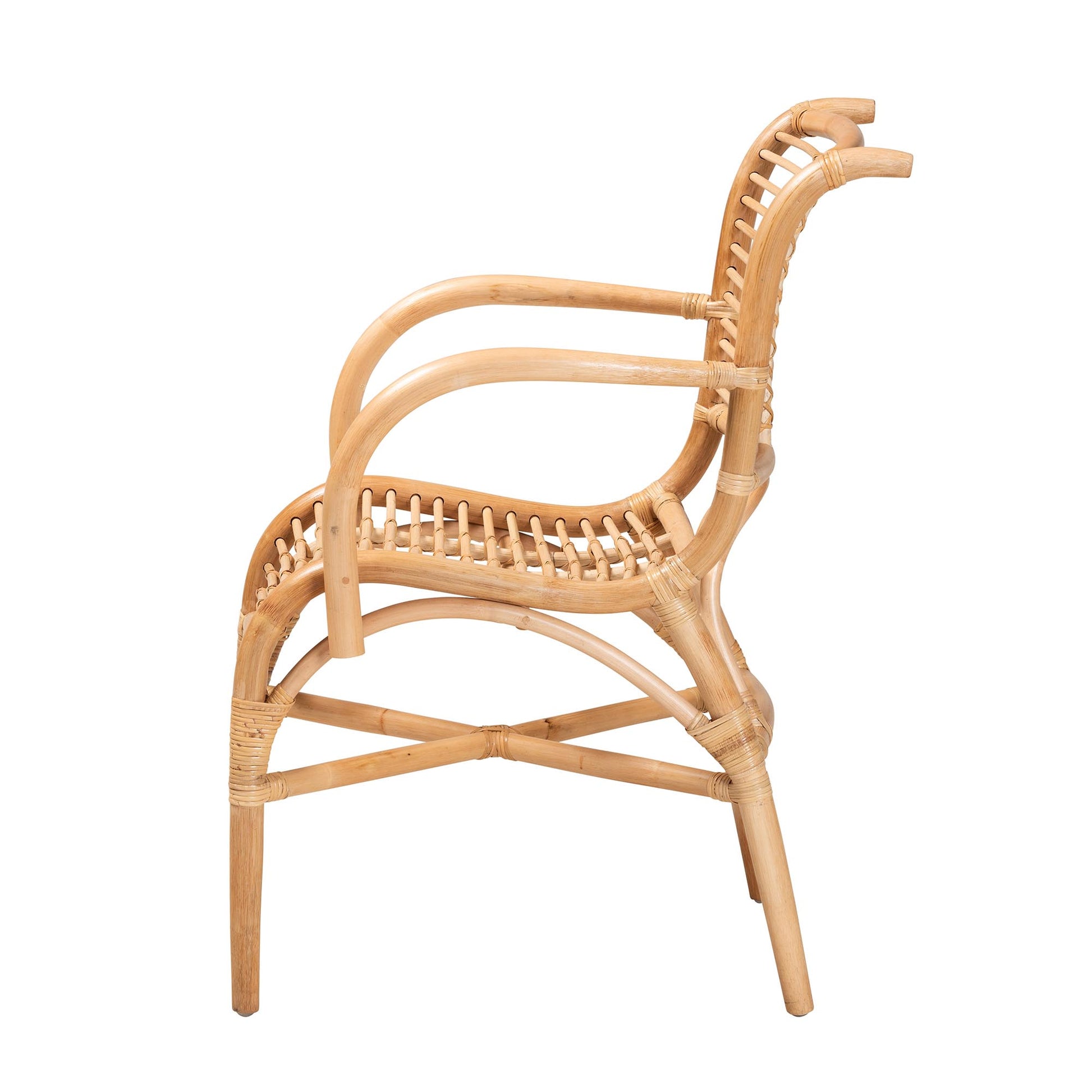 Baxton Studio bali & pari Seminyak Modern Bohemian Natural Rattan Lounge Chair | Accent Chairs | Modishstore - 6