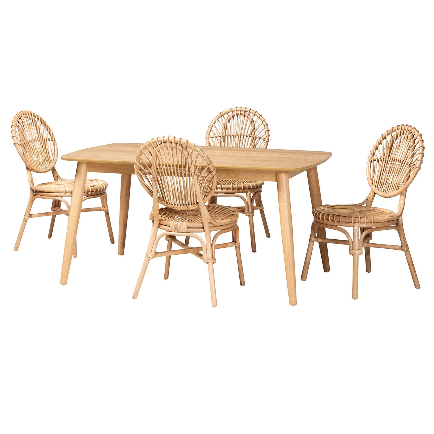 Baxton Studio Iris Modern Bohemian Natural Brown Rattan 5-Piece Dining Set | Dining Sets | Modishstore - 2