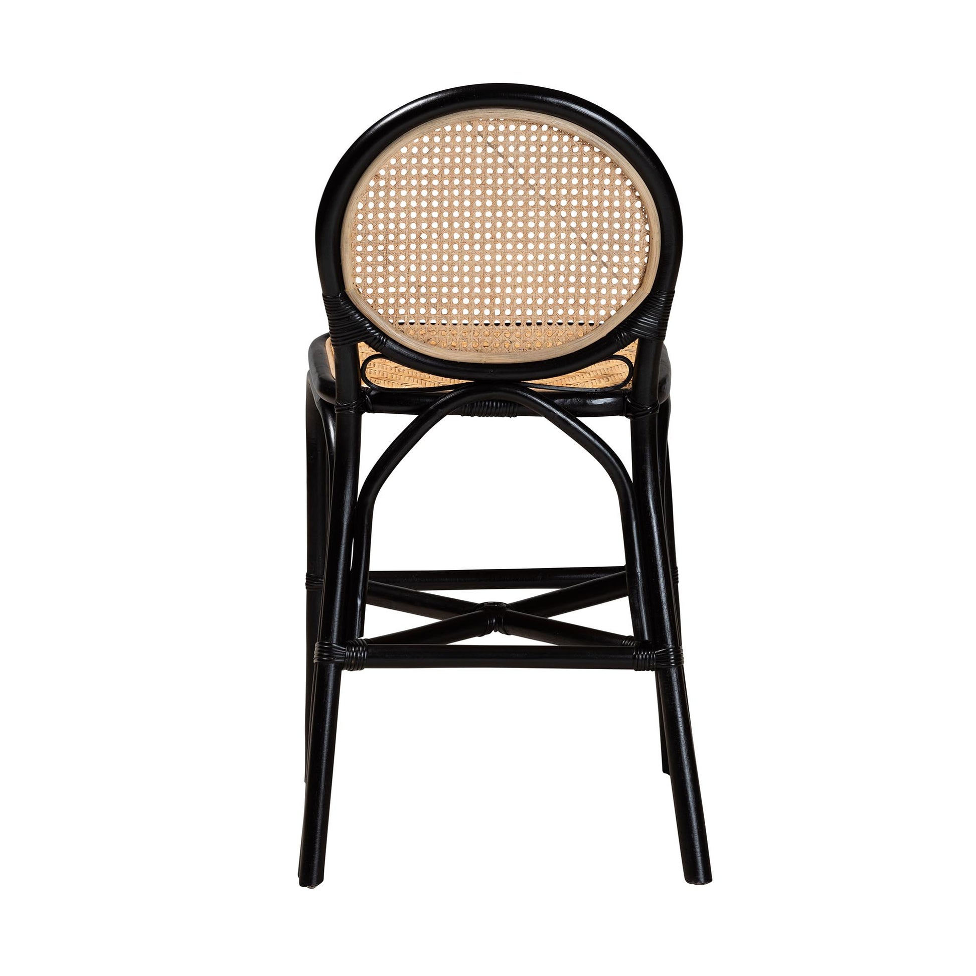 Baxton Studio bali & pari Ayana Mid-Century Modern Two-Tone Black and Natural Brown Rattan Counter Stool | Counter Stools | Modishstore - 5