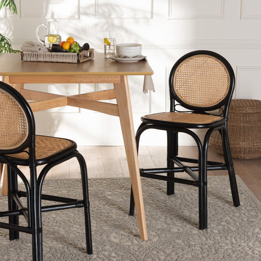 Baxton Studio bali & pari Ayana Mid-Century Modern Two-Tone Black and Natural Brown Rattan Counter Stool | Counter Stools | Modishstore