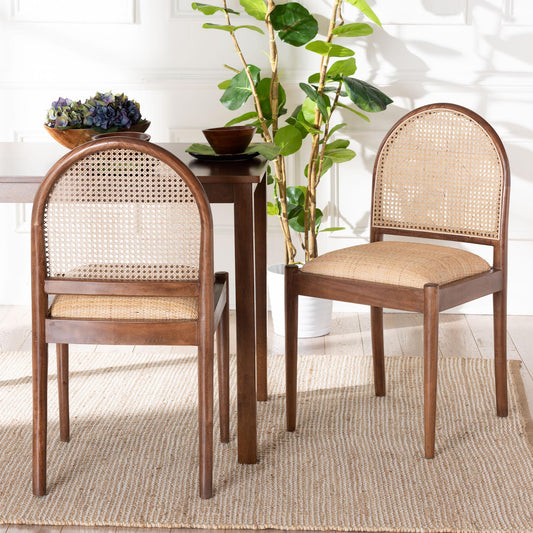 Baxton Studio bali & pari Maryland Modern Bohemian Natural Rattan and Acacia Wood 2-Piece Dining Chair Set | Dining Chairs | Modishstore