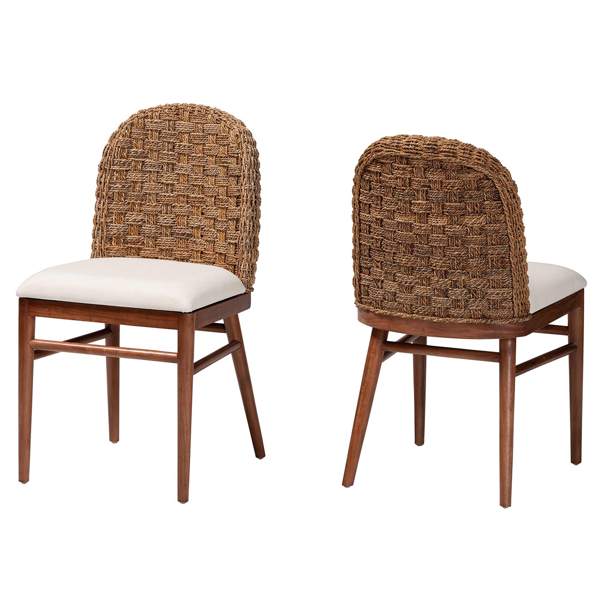 Baxton Studio bali & pari Denver Modern Bohemian Walnut Brown Finished Acacia Wood and Seagrass 2-Piece Dining Chair Set | Dining Chairs | Modishstore - 4