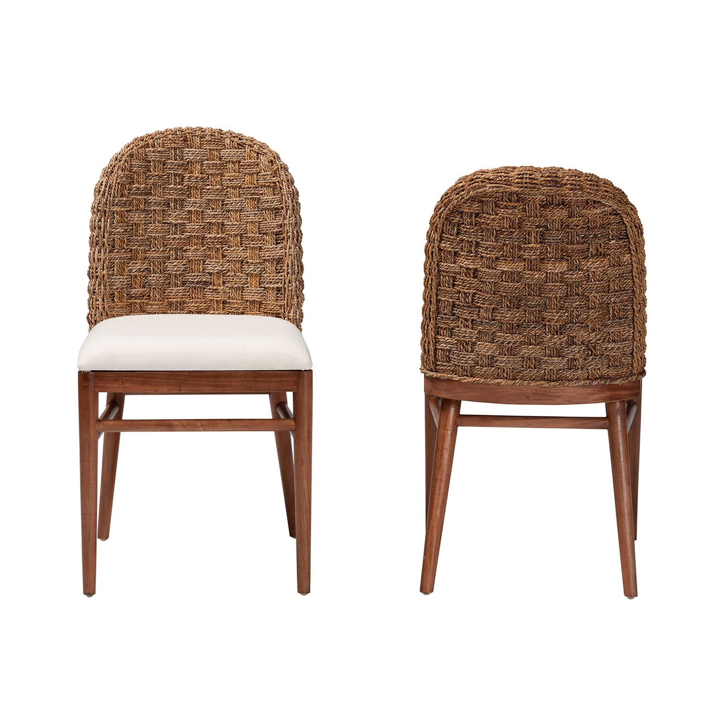 Baxton Studio bali & pari Denver Modern Bohemian Walnut Brown Finished Acacia Wood and Seagrass 2-Piece Dining Chair Set | Dining Chairs | Modishstore - 5