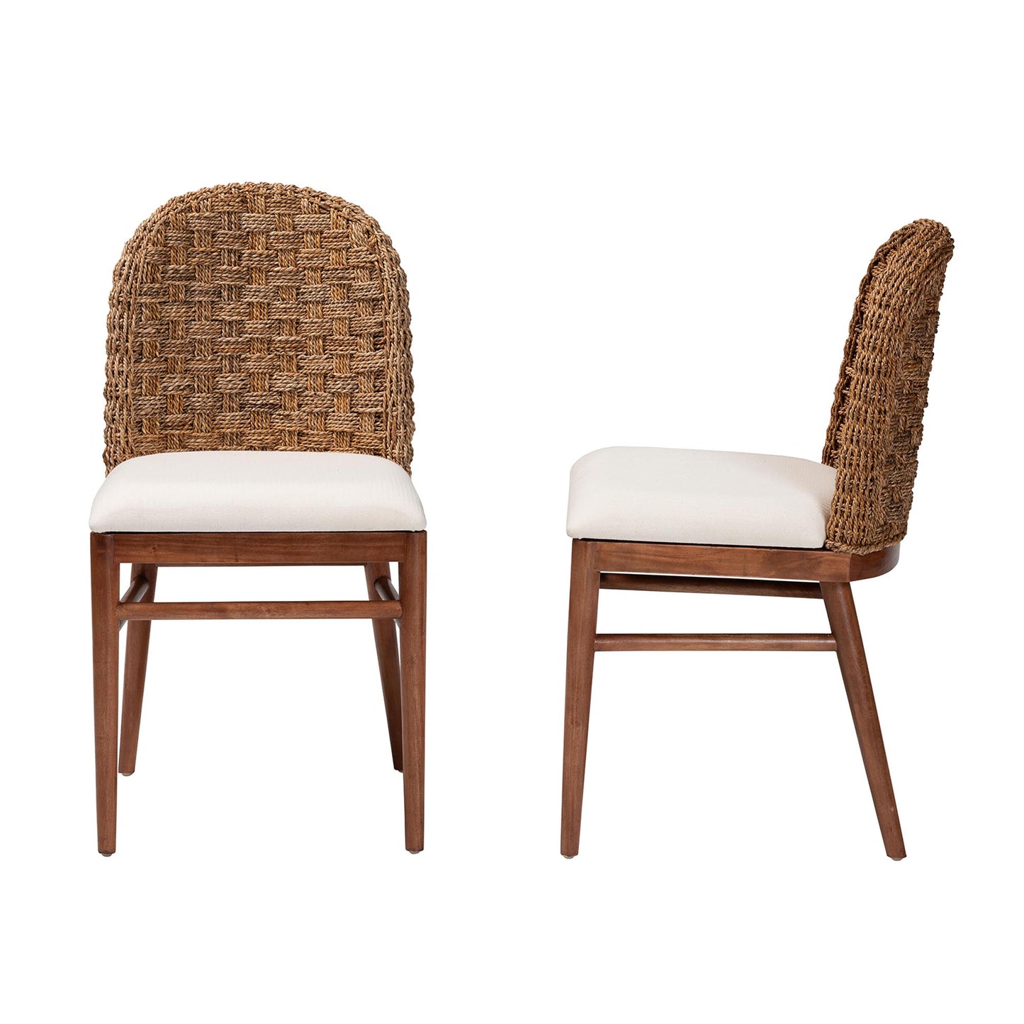 Baxton Studio bali & pari Denver Modern Bohemian Walnut Brown Finished Acacia Wood and Seagrass 2-Piece Dining Chair Set | Dining Chairs | Modishstore - 6