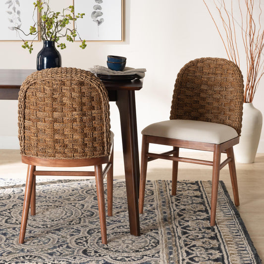 Baxton Studio bali & pari Denver Modern Bohemian Walnut Brown Finished Acacia Wood and Seagrass 2-Piece Dining Chair Set | Dining Chairs | Modishstore