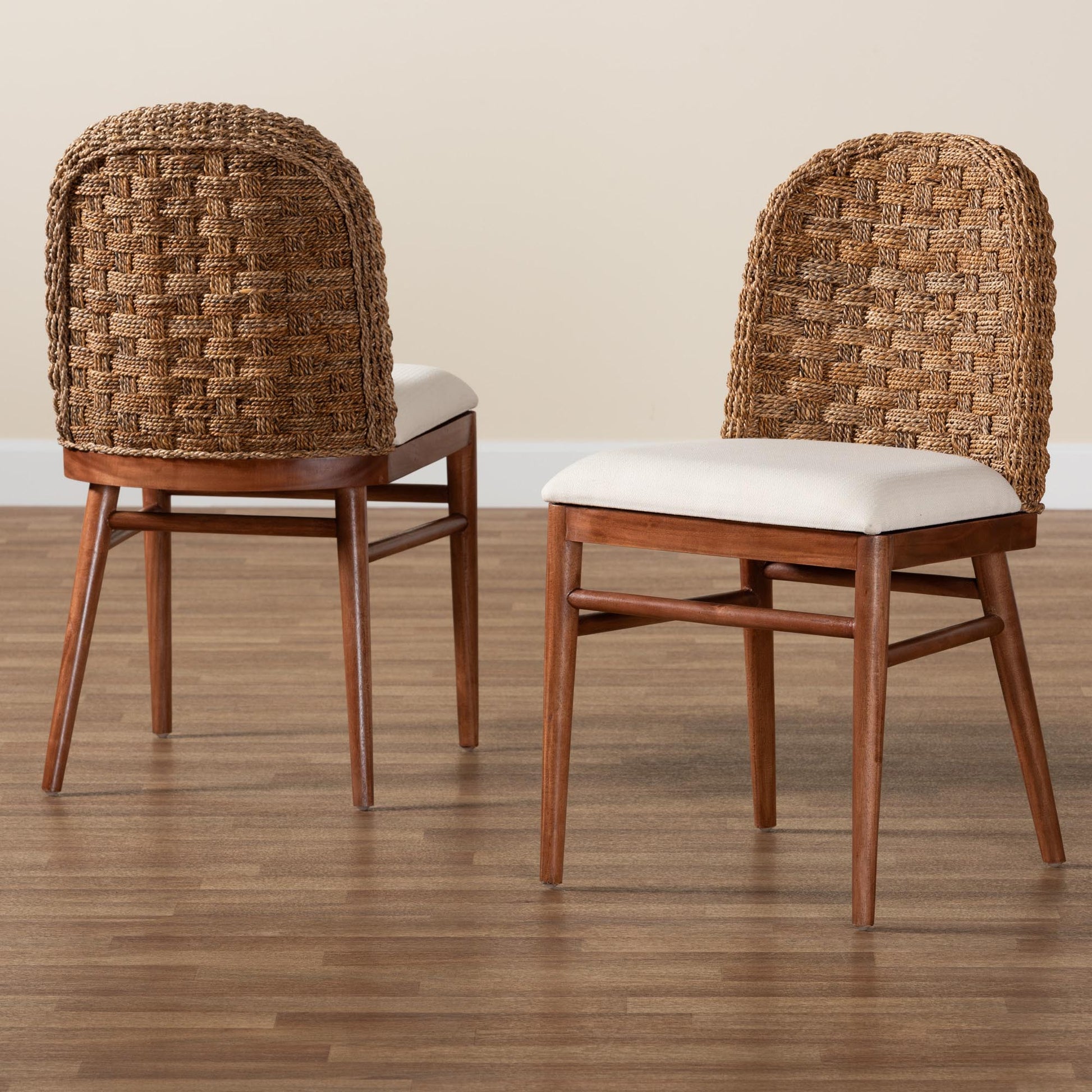 Baxton Studio bali & pari Denver Modern Bohemian Walnut Brown Finished Acacia Wood and Seagrass 2-Piece Dining Chair Set | Dining Chairs | Modishstore - 2