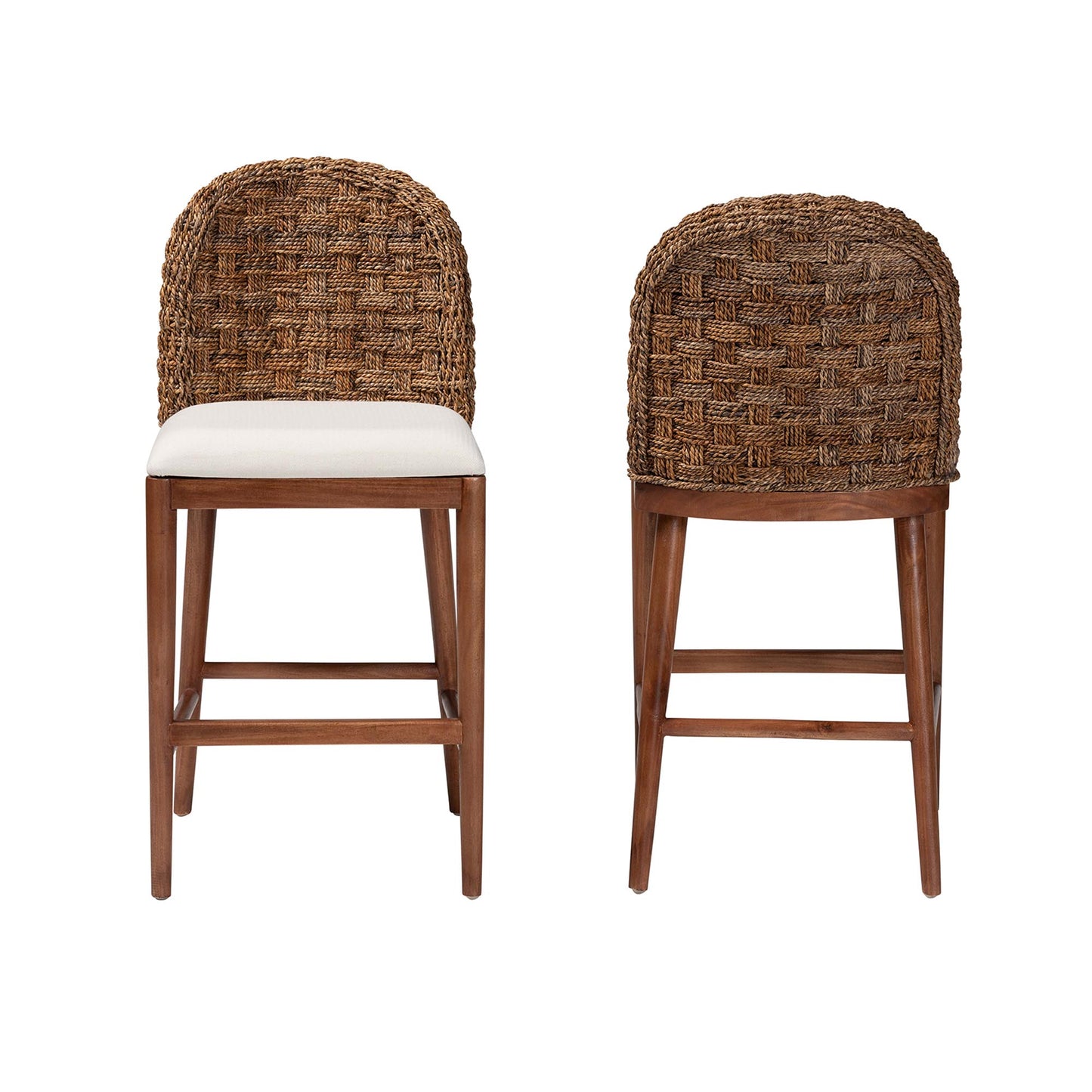 Baxton Studio bali & pari Denver Modern Bohemian Walnut Brown Finished Acacia Wood and Seagrass 2-Piece Counter Stool Set | Counter Stools | Modishstore - 5