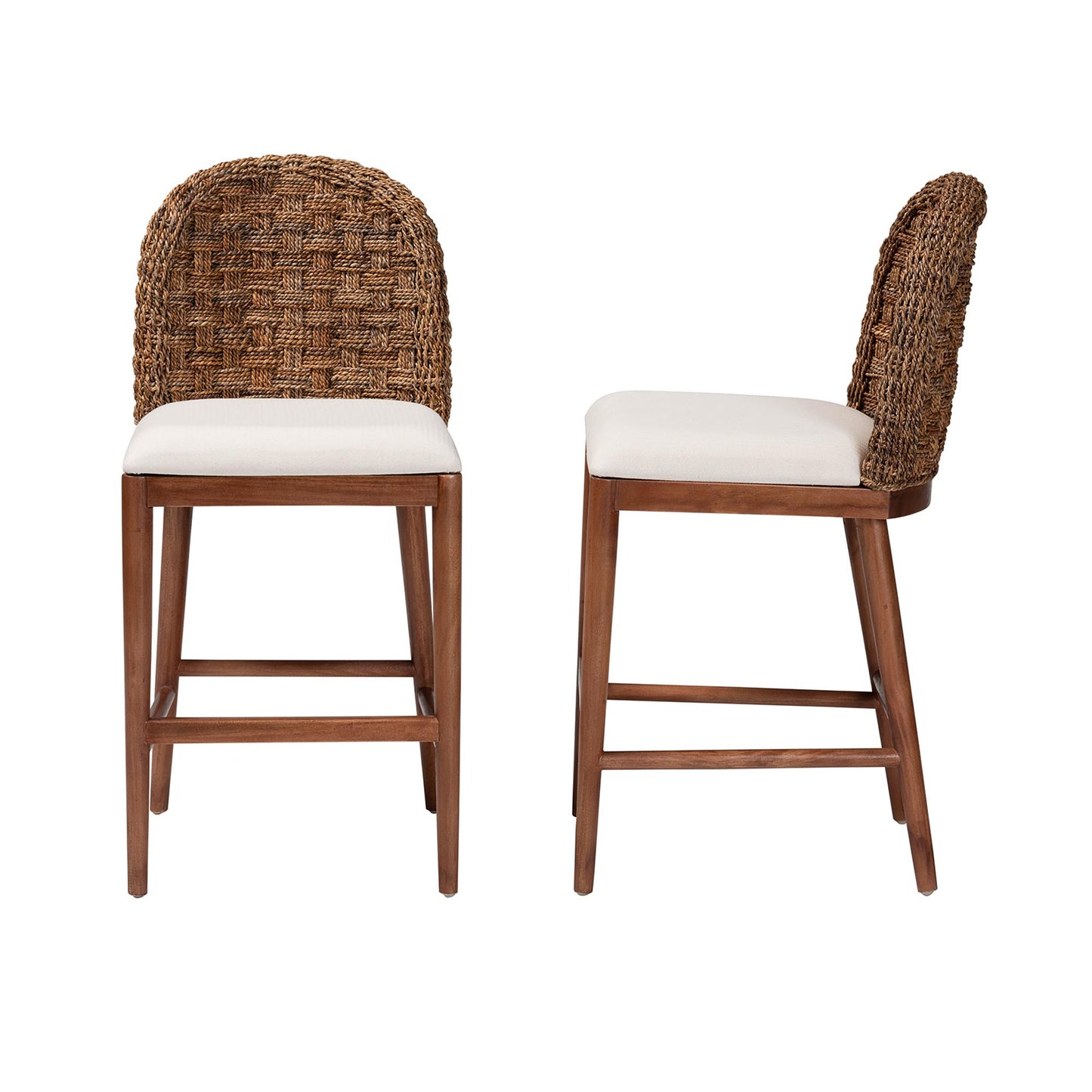 Baxton Studio bali & pari Denver Modern Bohemian Walnut Brown Finished Acacia Wood and Seagrass 2-Piece Counter Stool Set | Counter Stools | Modishstore - 6