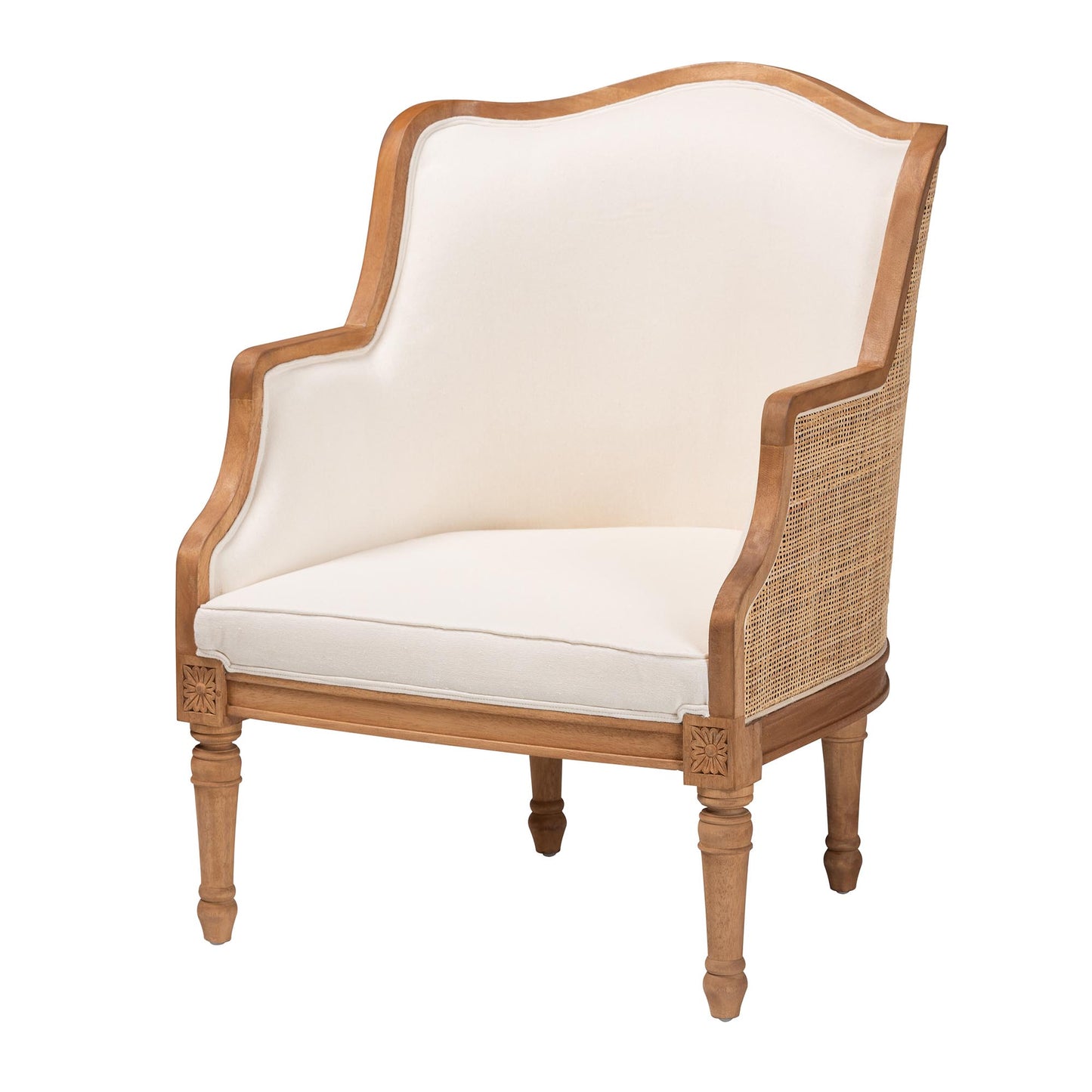 Baxton Studio bali & pari Elizette Traditional French Beige Fabric and Honey Oak Finished Wood Accent Chair | Accent Chairs | Modishstore - 4