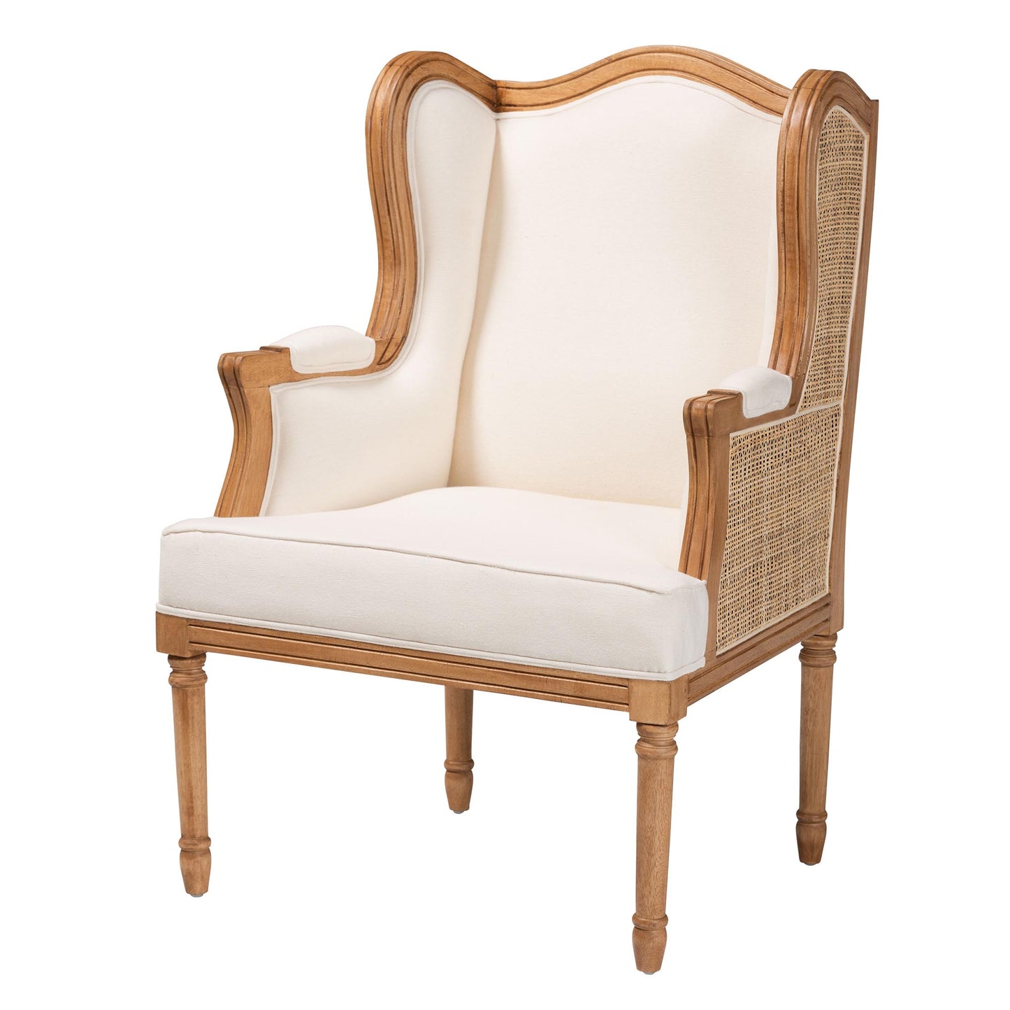 Baxton Studio bali & pari Rachana Traditional French Beige Fabric and Honey Oak Finished Wood Accent Chair | Accent Chairs | Modishstore - 4