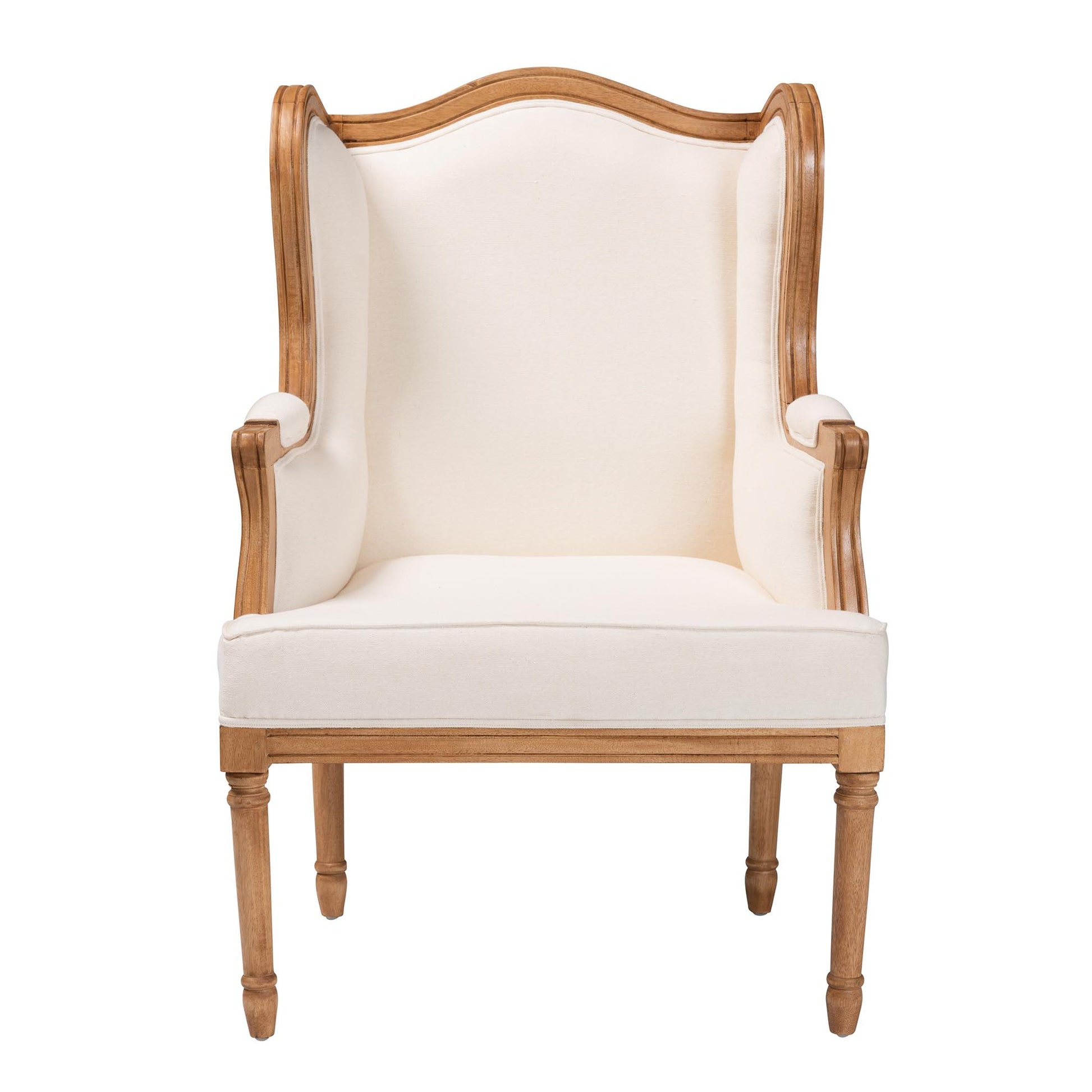 Baxton Studio bali & pari Rachana Traditional French Beige Fabric and Honey Oak Finished Wood Accent Chair | Accent Chairs | Modishstore - 5