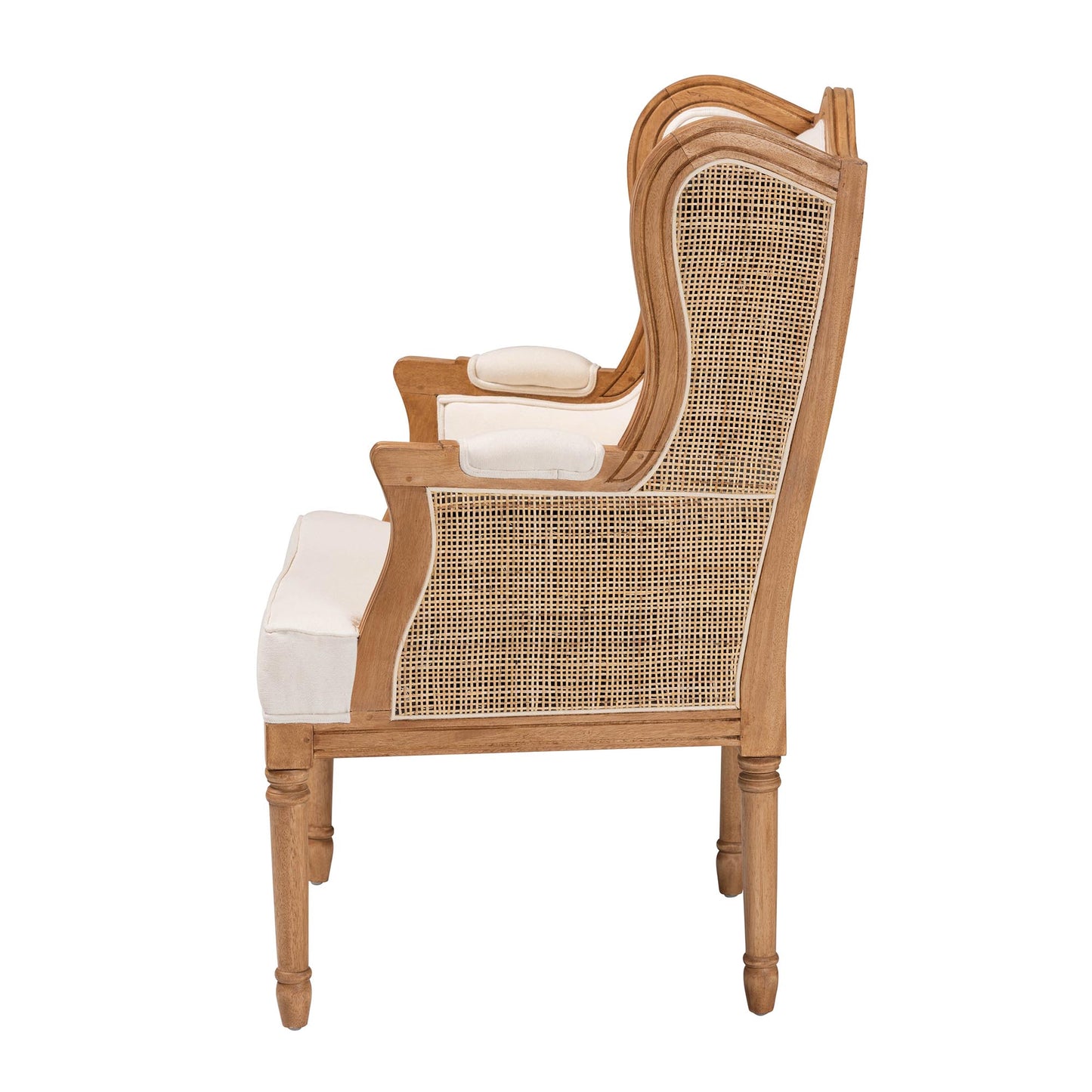 Baxton Studio bali & pari Rachana Traditional French Beige Fabric and Honey Oak Finished Wood Accent Chair | Accent Chairs | Modishstore - 6