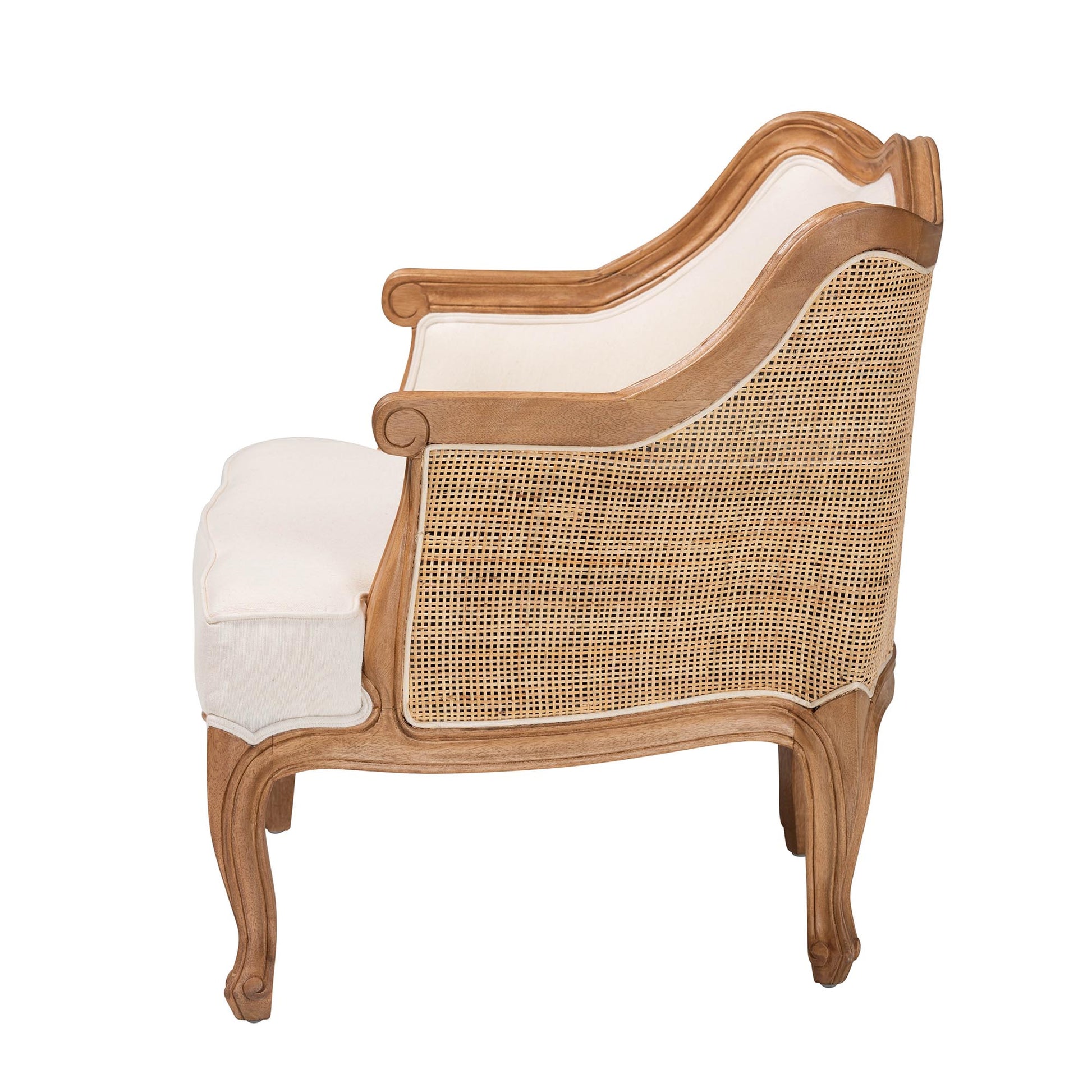 Baxton Studio bali & pari Sylvestra Traditional French Beige Fabric and Honey Oak Finished Wood Low Seat Accent Chair | Accent Chairs | Modishstore - 6