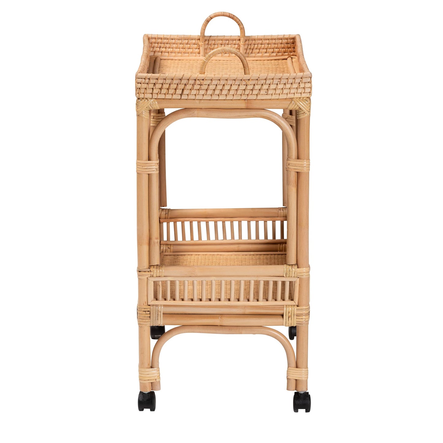 Baxton Studio bali & pari Lombok Modern Bohemian Natural Brown Rattan Wine Cart | Bar Carts | Modishstore - 4