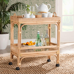 Baxton Studio bali & pari Lombok Modern Bohemian Natural Brown Rattan Wine Cart