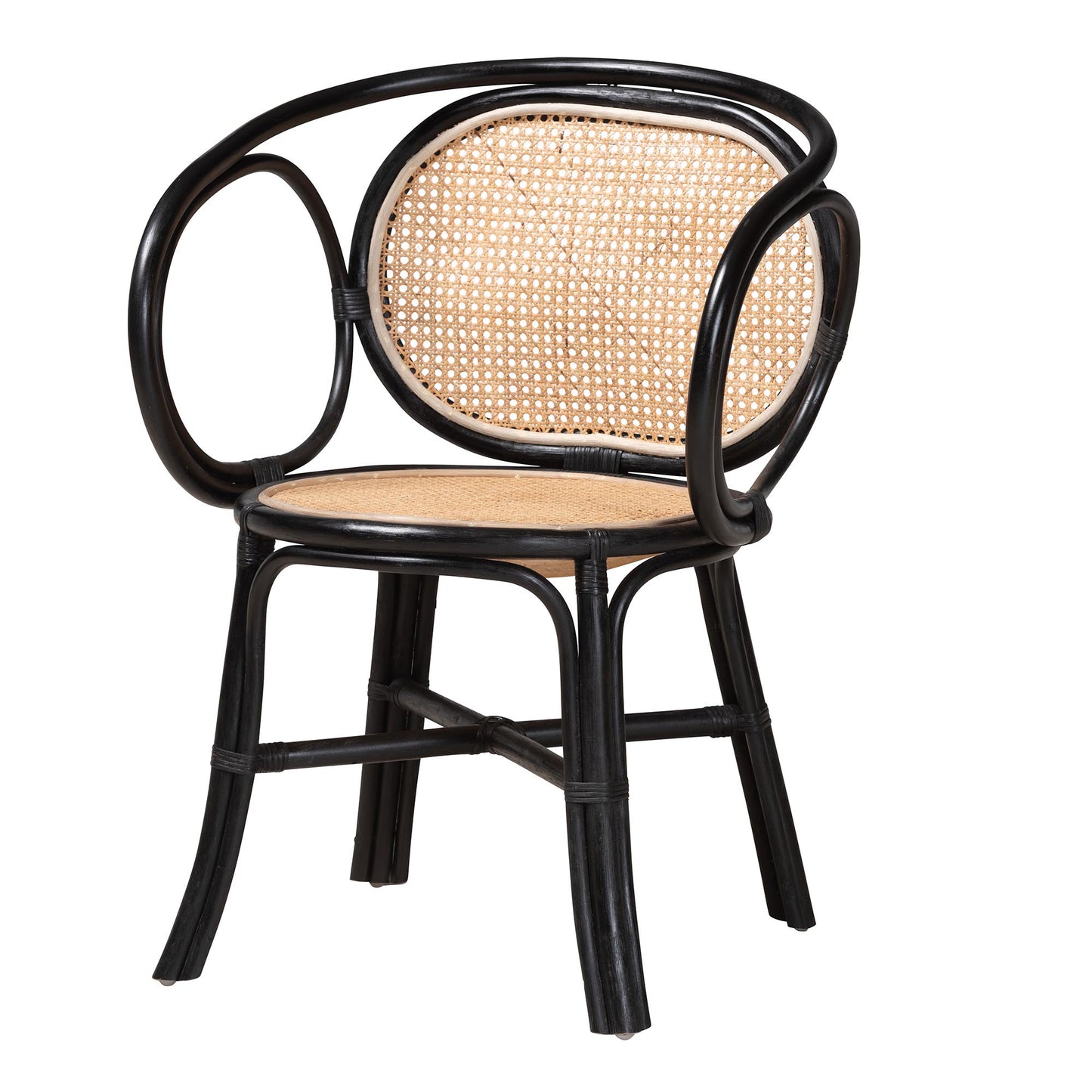 Baxton Studio bali & pari Palesa Modern Bohemian Two-Tone Black and Natural Brown Rattan Dining Chair | Dining Chairs | Modishstore - 2