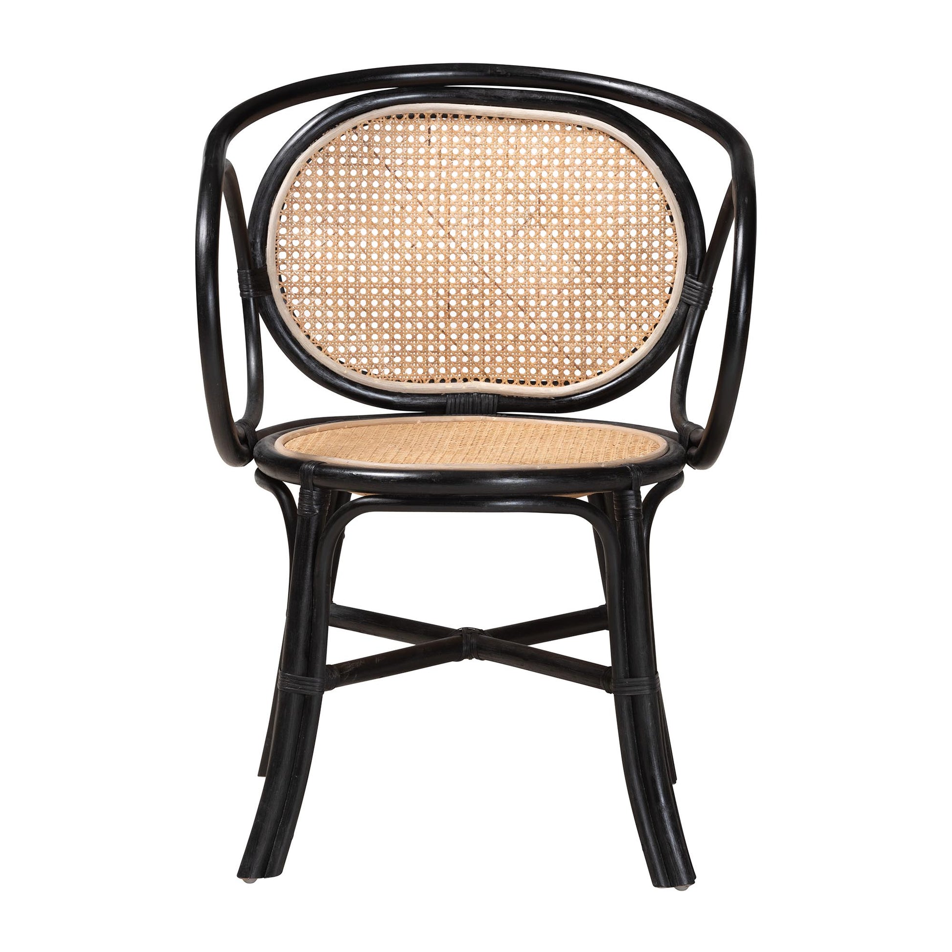 Baxton Studio bali & pari Palesa Modern Bohemian Two-Tone Black and Natural Brown Rattan Dining Chair | Dining Chairs | Modishstore - 3