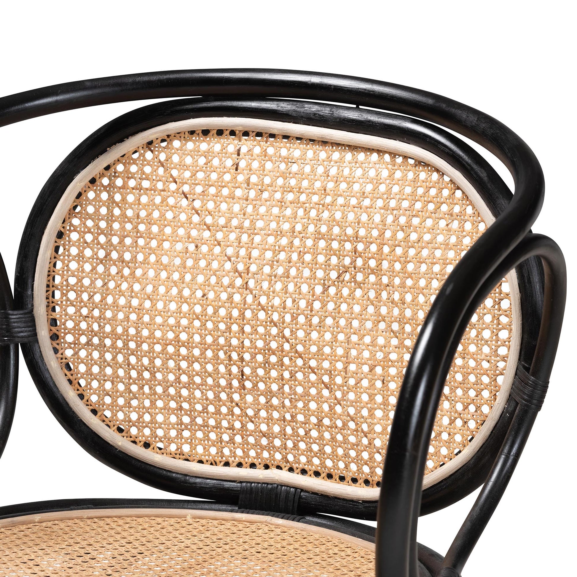 Baxton Studio bali & pari Palesa Modern Bohemian Two-Tone Black and Natural Brown Rattan Dining Chair | Dining Chairs | Modishstore - 6