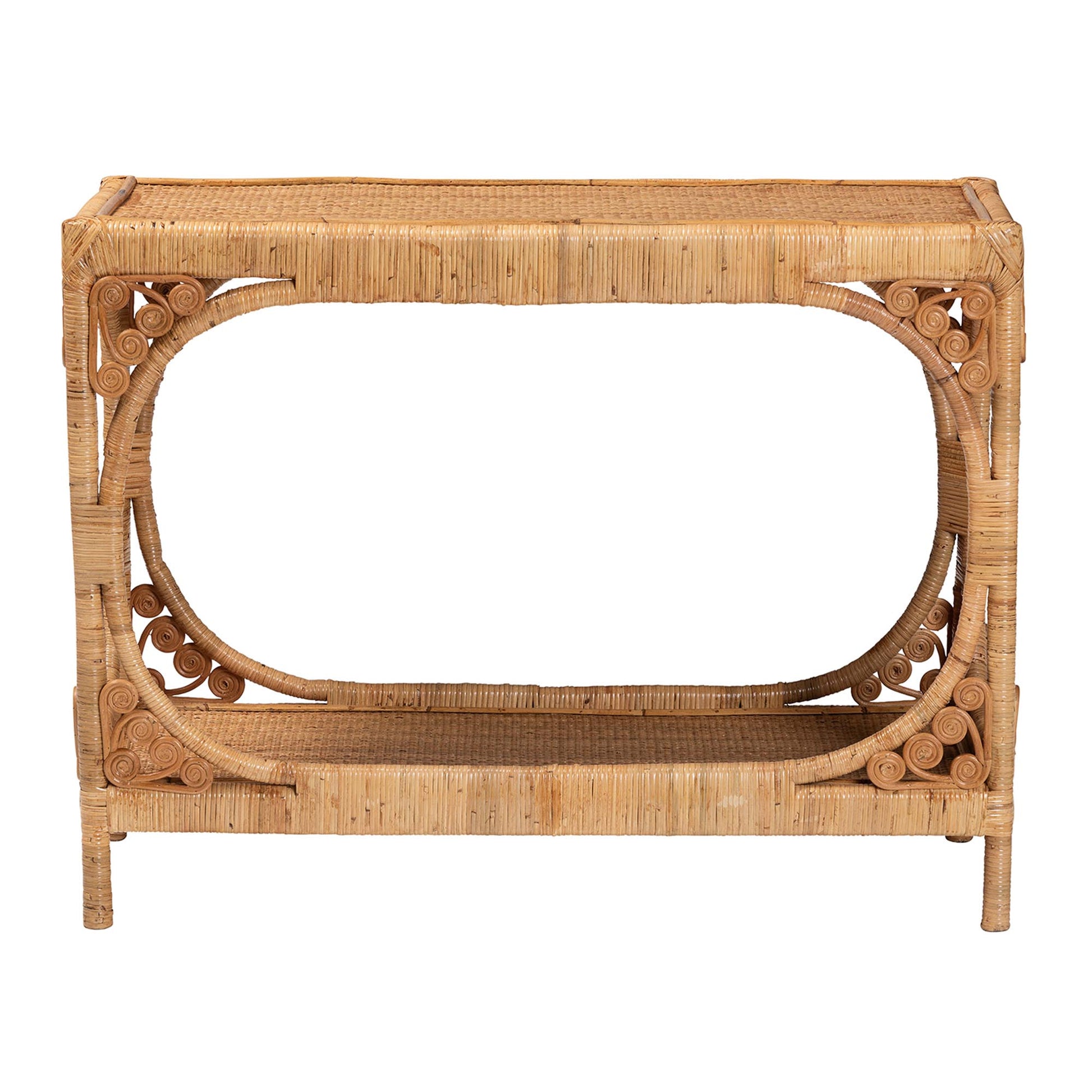 Baxton Studio bali & pari Ramona Modern Bohemian Light Honey Rattan Console Table | Console Tables | Modishstore - 3