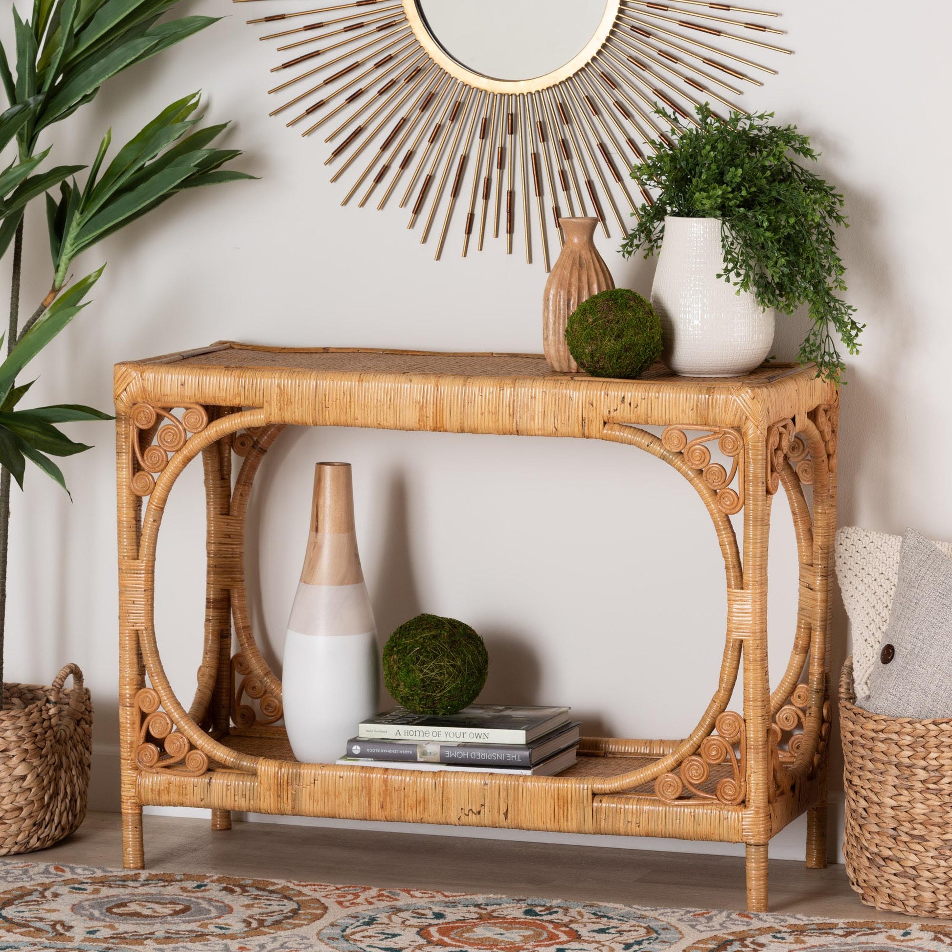 Baxton Studio bali & pari Ramona Modern Bohemian Light Honey Rattan Console Table | Console Tables | Modishstore