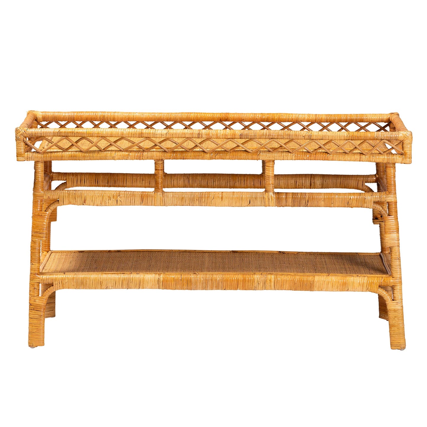 Baxton Studio bali & pari Savitri Modern Bohemian Natural Rattan 2-Tier Console Table | Console Tables | Modishstore - 3